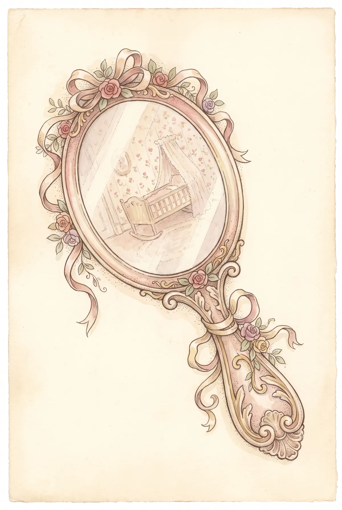 Vintage Hand Mirror Nursery Print