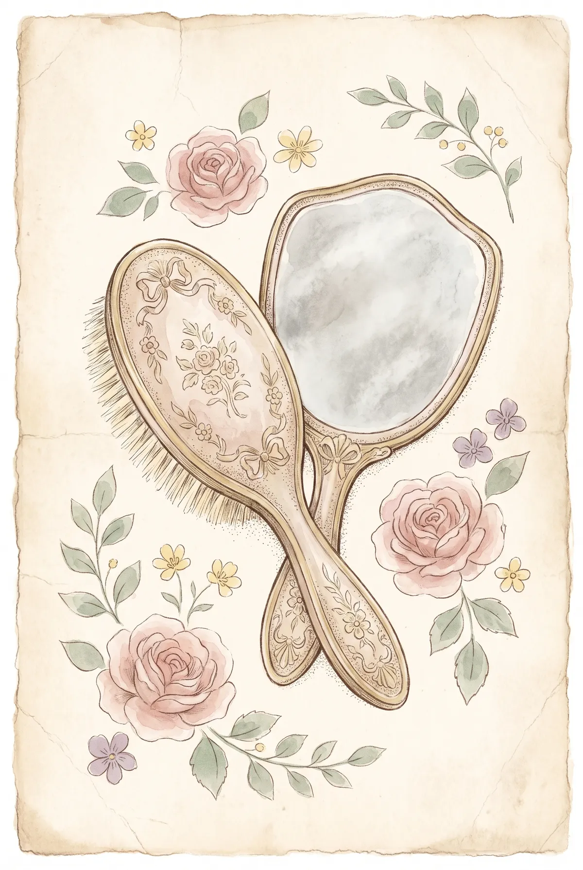 Vintage Hairbrush & Mirror Print