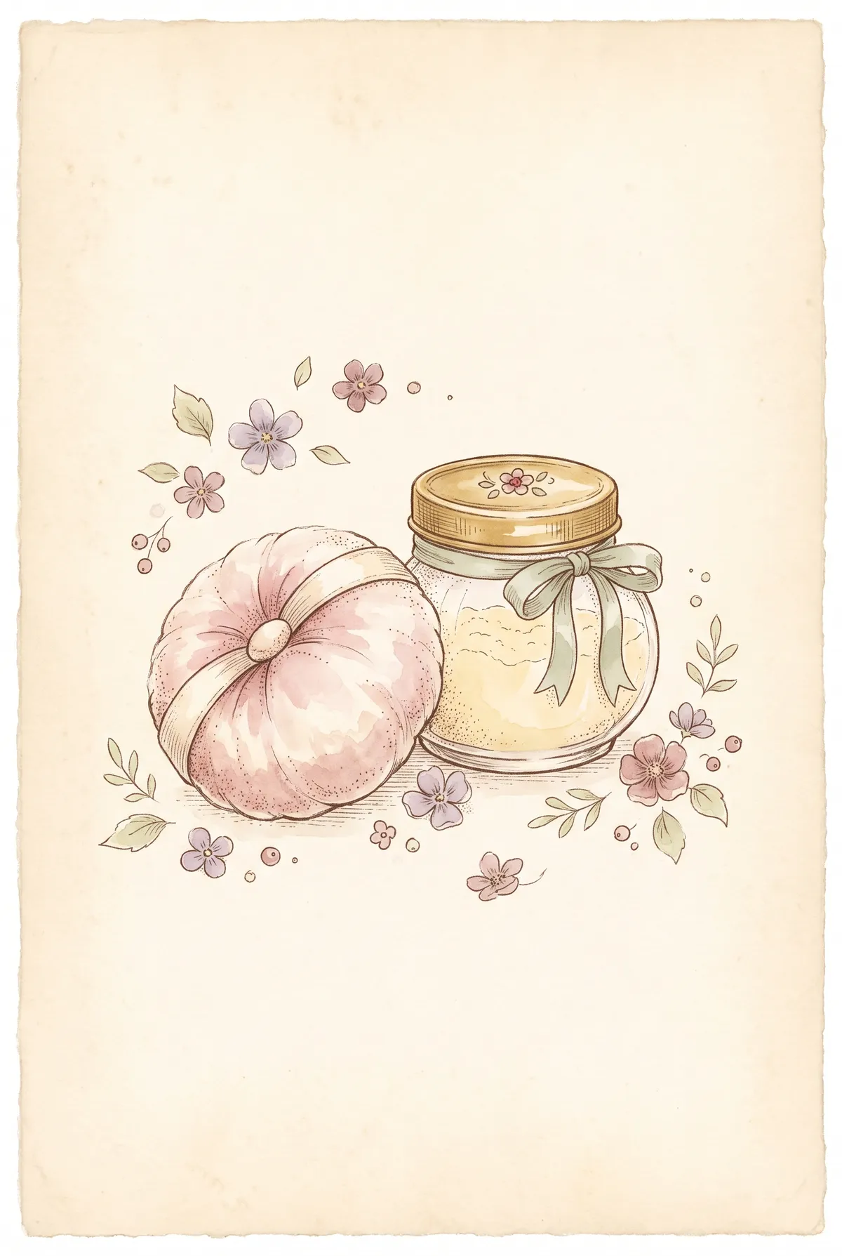 Vintage Powder Puff & Perfume Jar Print
