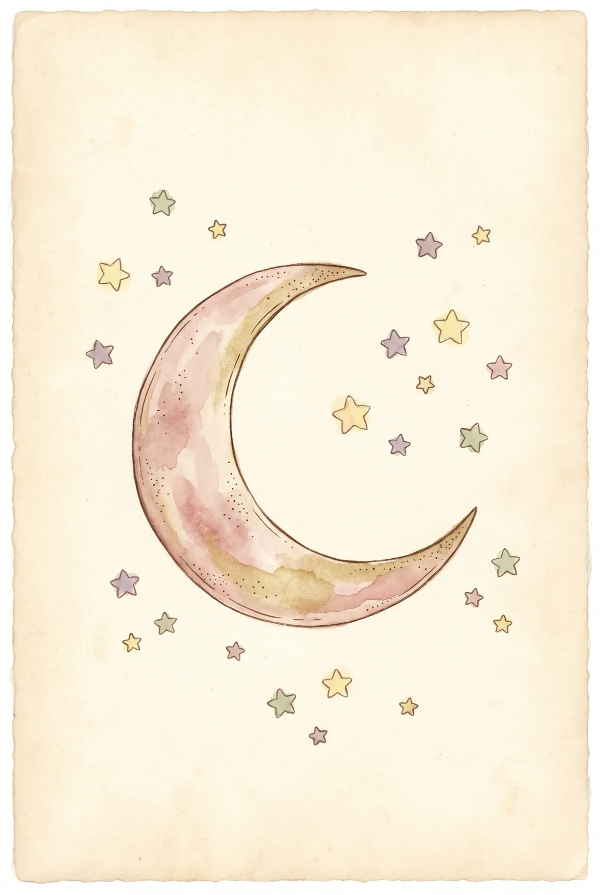 Crescent Moon and Stars Print