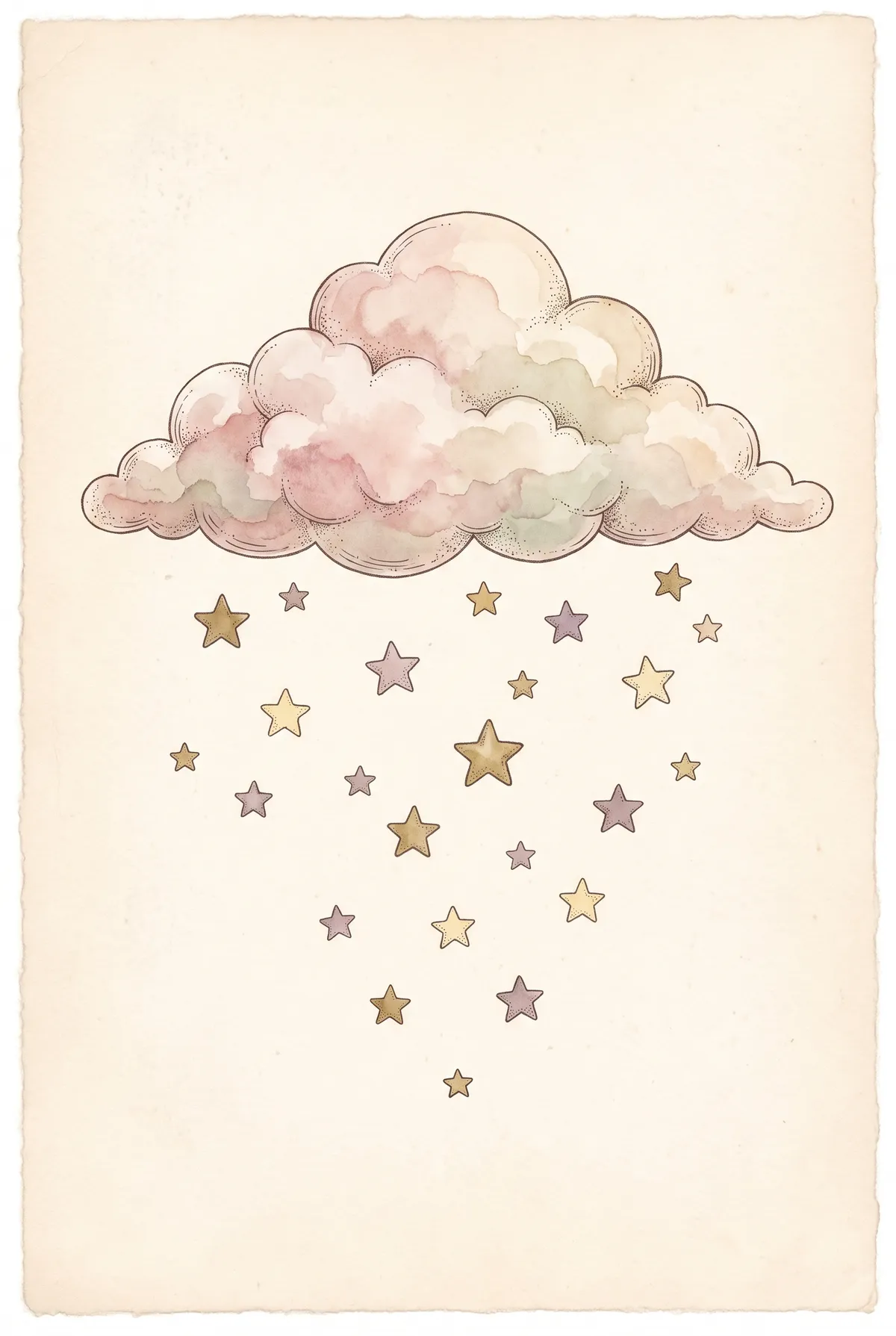 Watercolor Cloud & Stars Print
