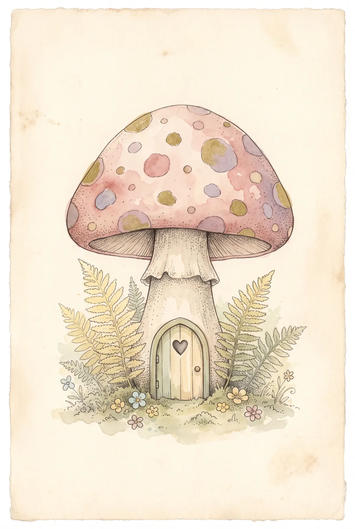Toadstool Fairy House Print