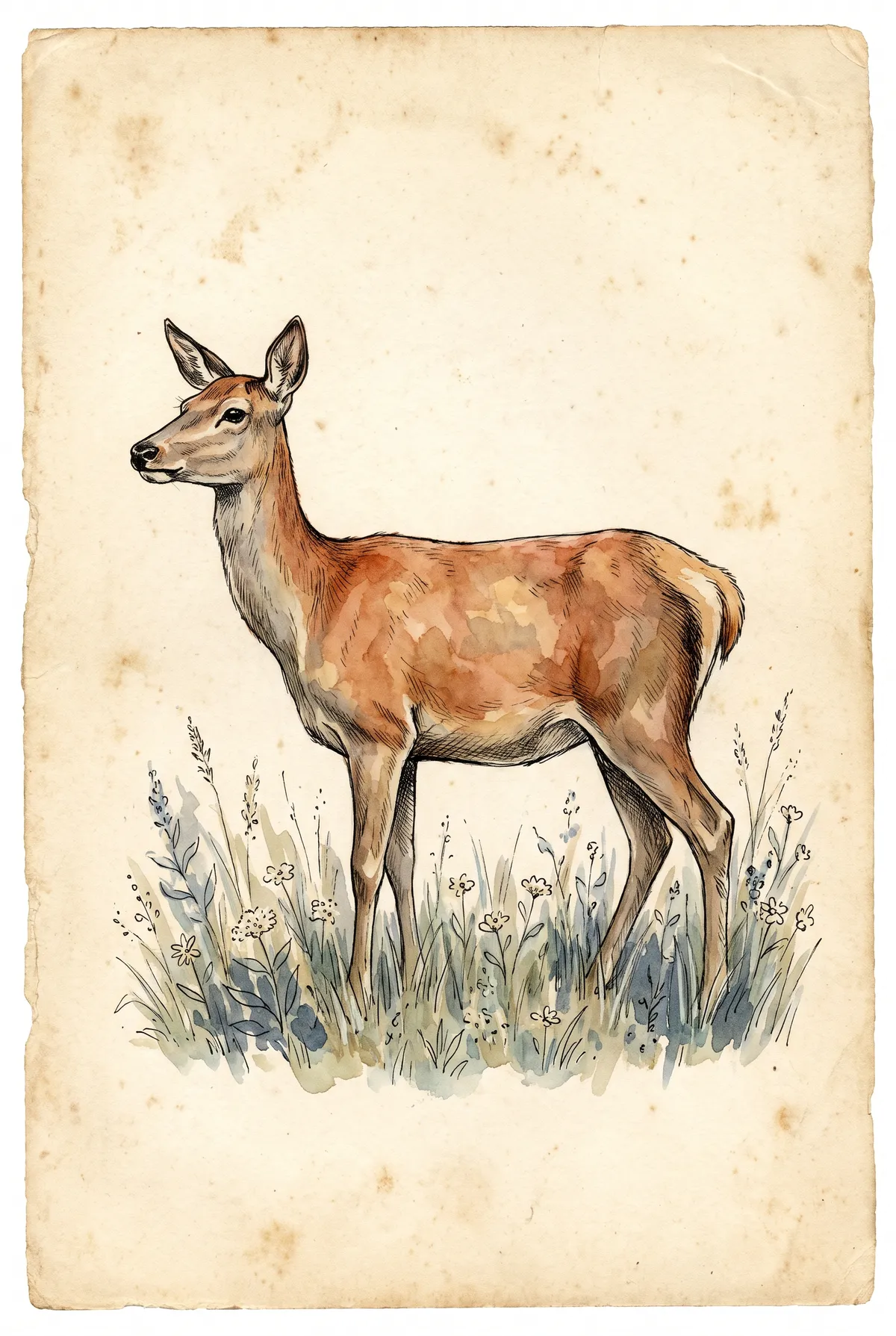 Vintage Red Deer Doe Print