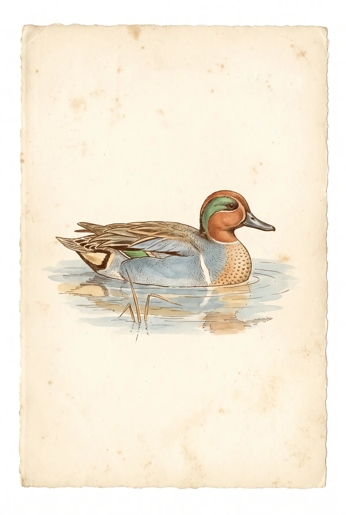 Vintage Green-Winged Teal Duck Print