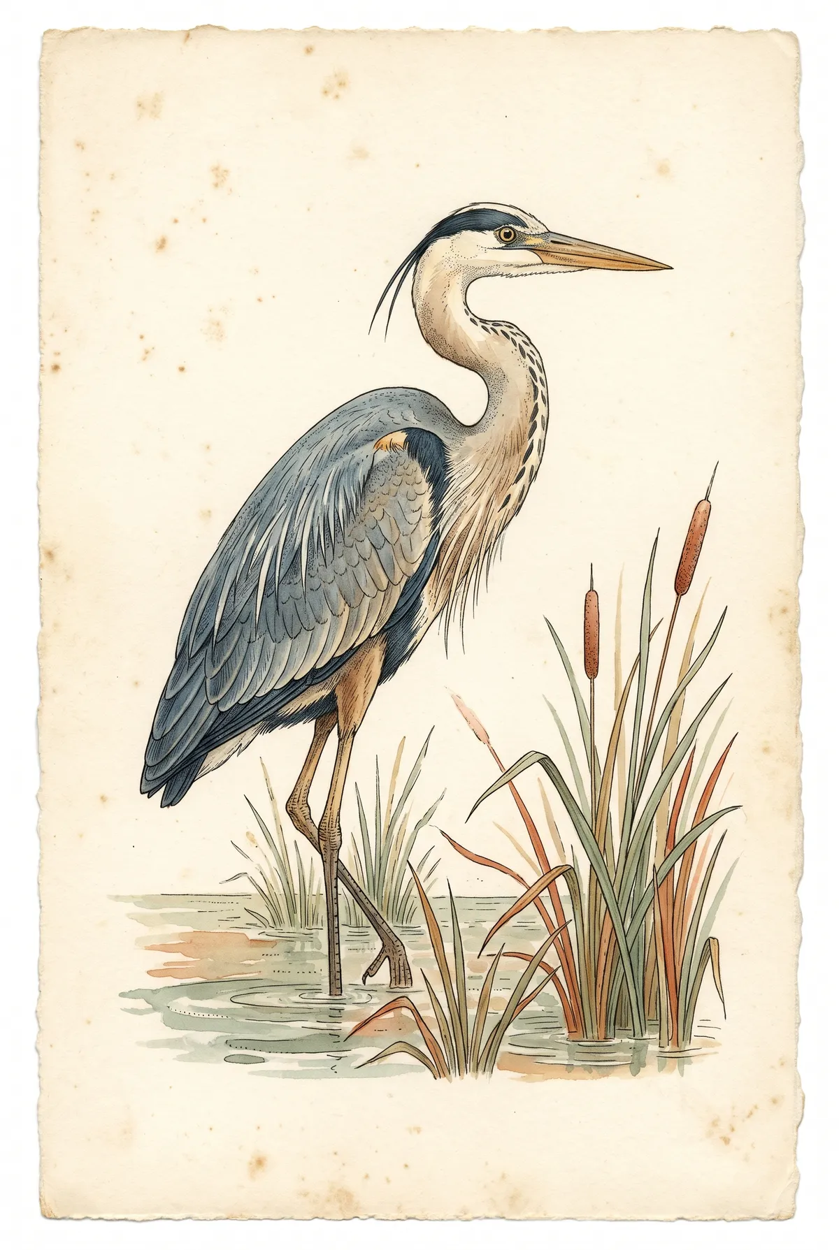 Vintage Great Blue Heron Print