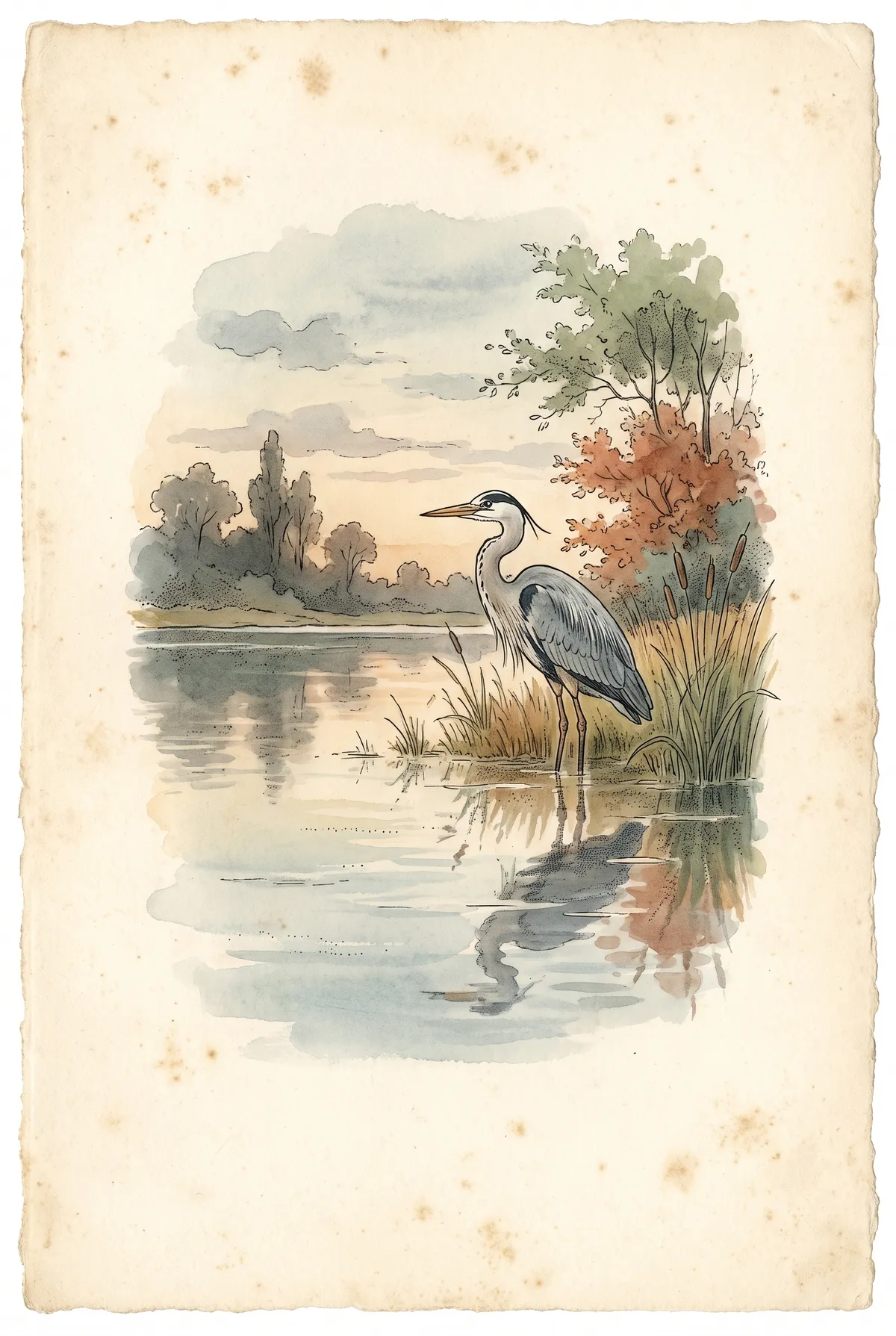 Vintage Heron Print