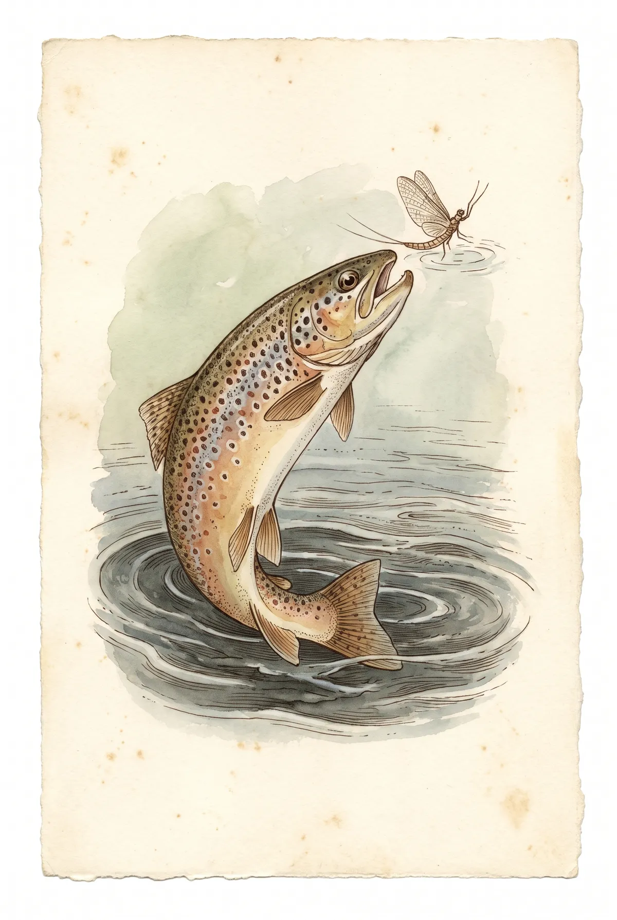 Leaping Trout & Mayfly Print
