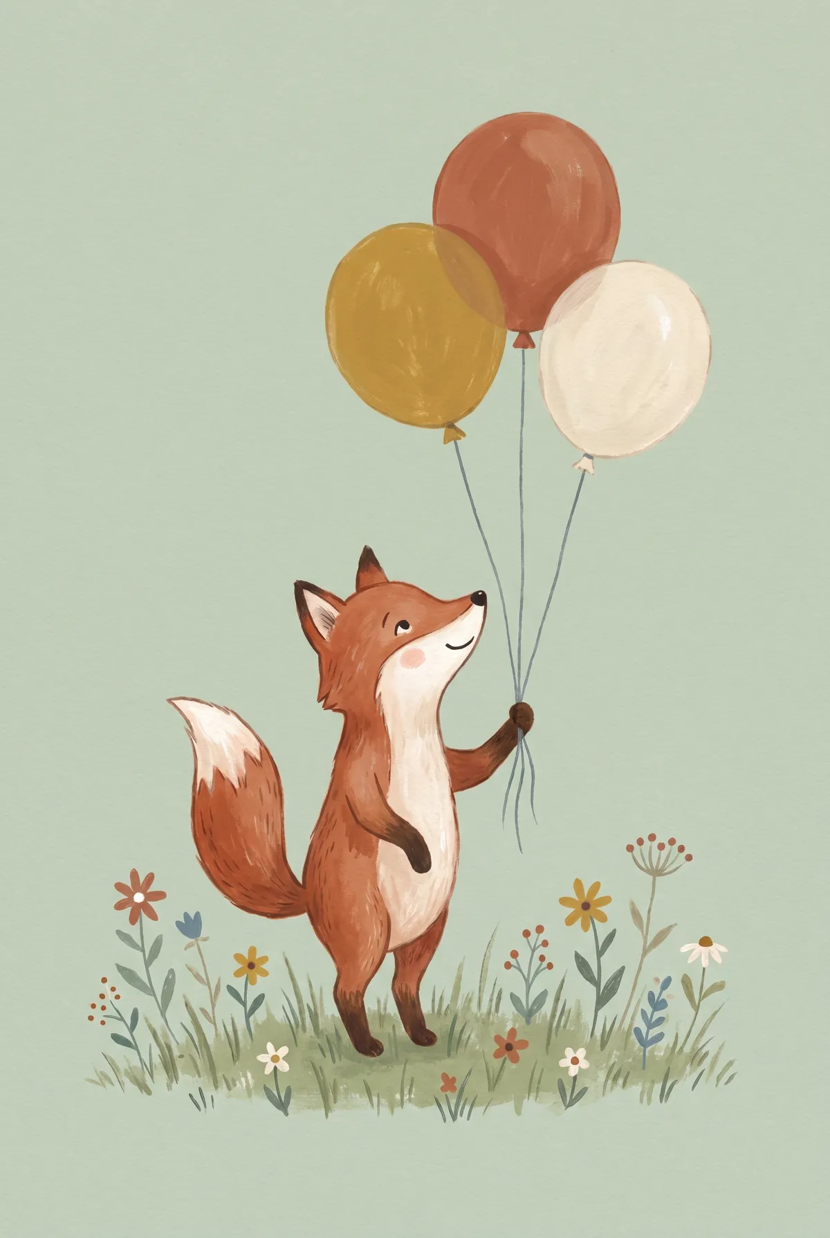 Fox with Balloons Print