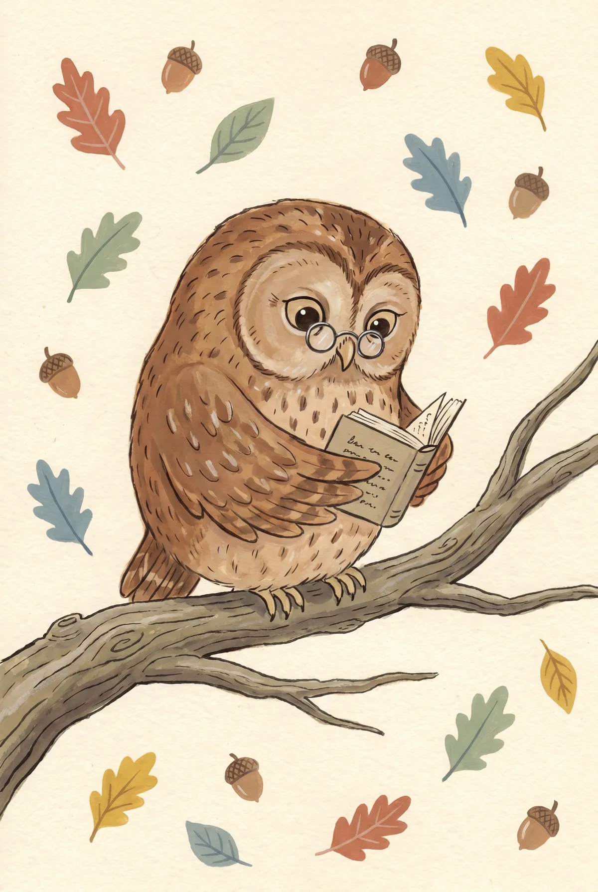 Owl Reading Book Print