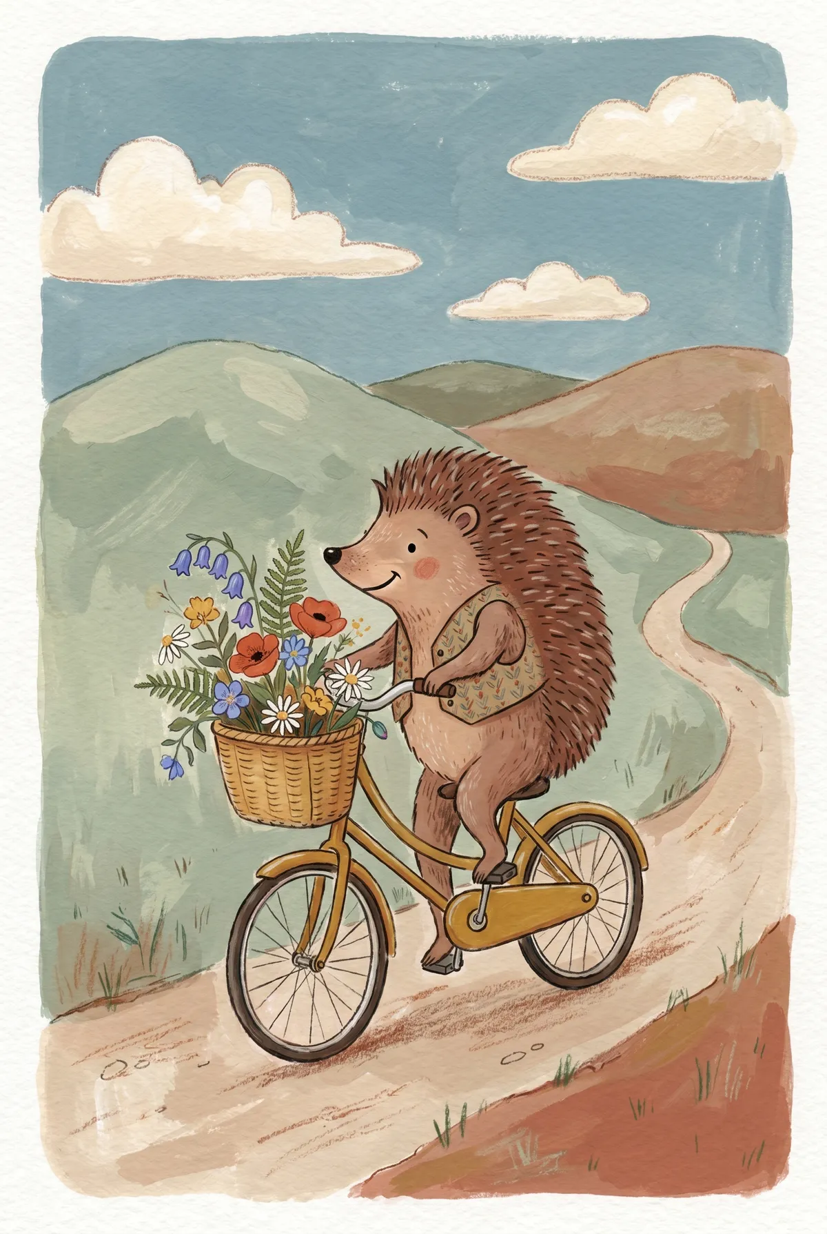 Hedgehog on Bicycle Print