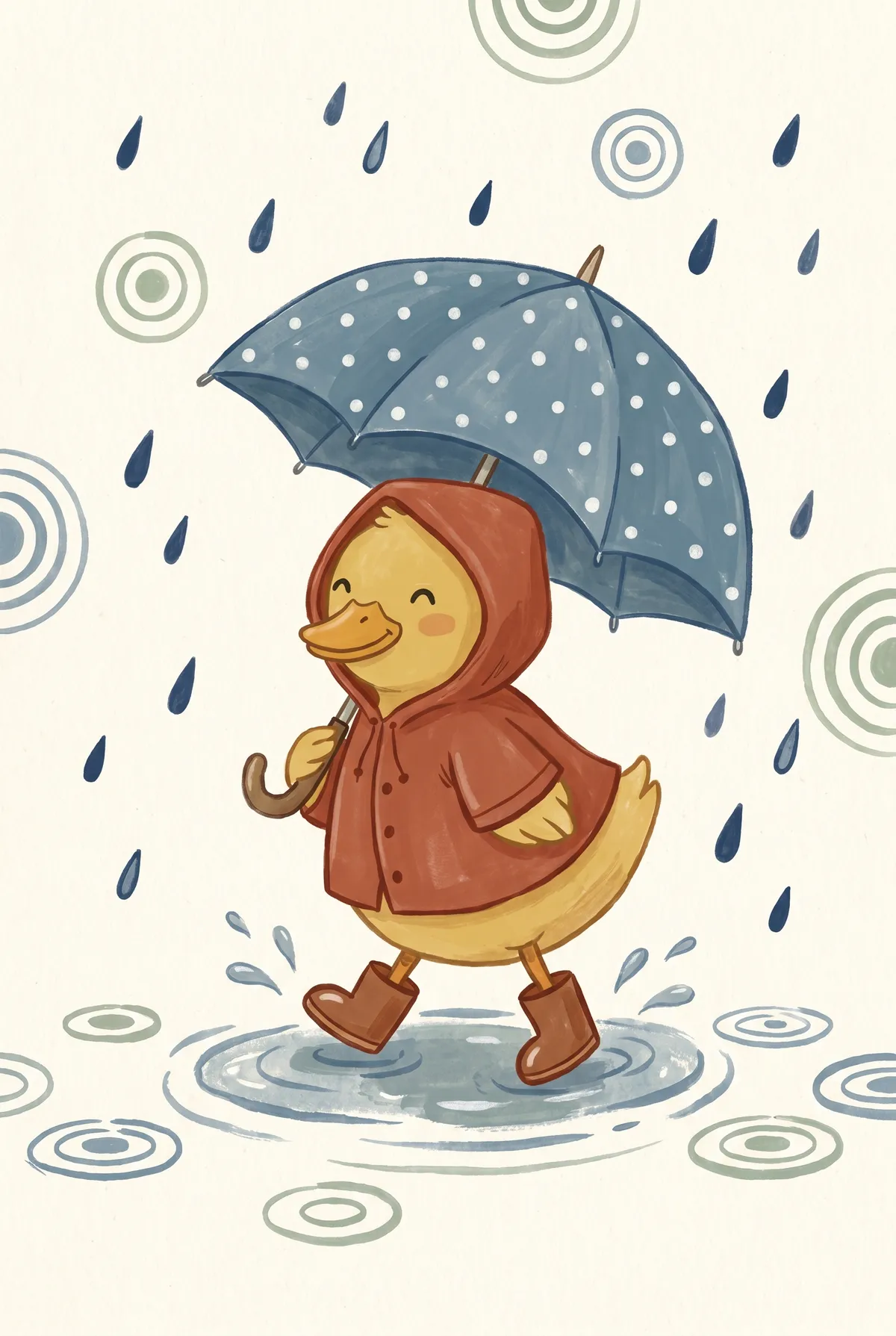 Duckling in Red Raincoat Print