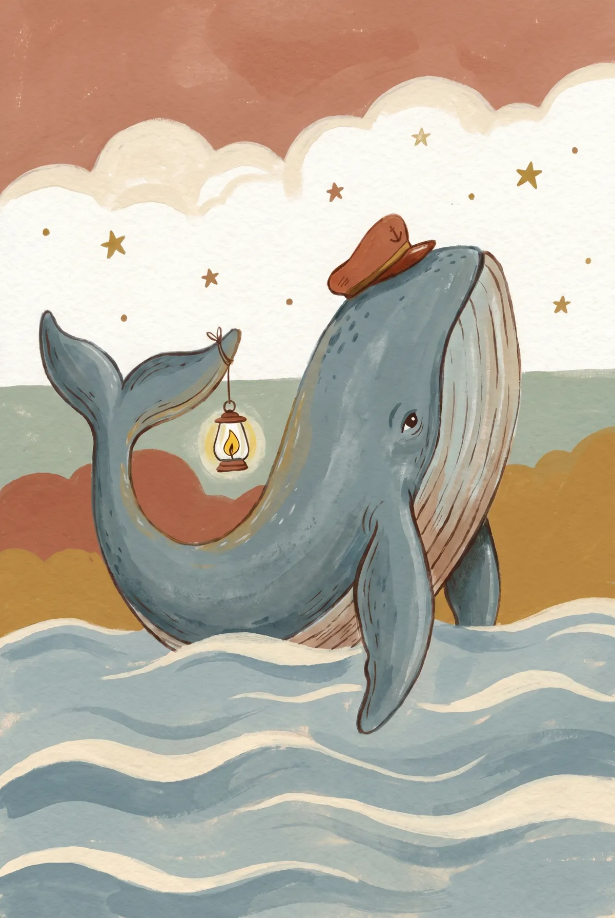Sailor Whale with Lantern Print