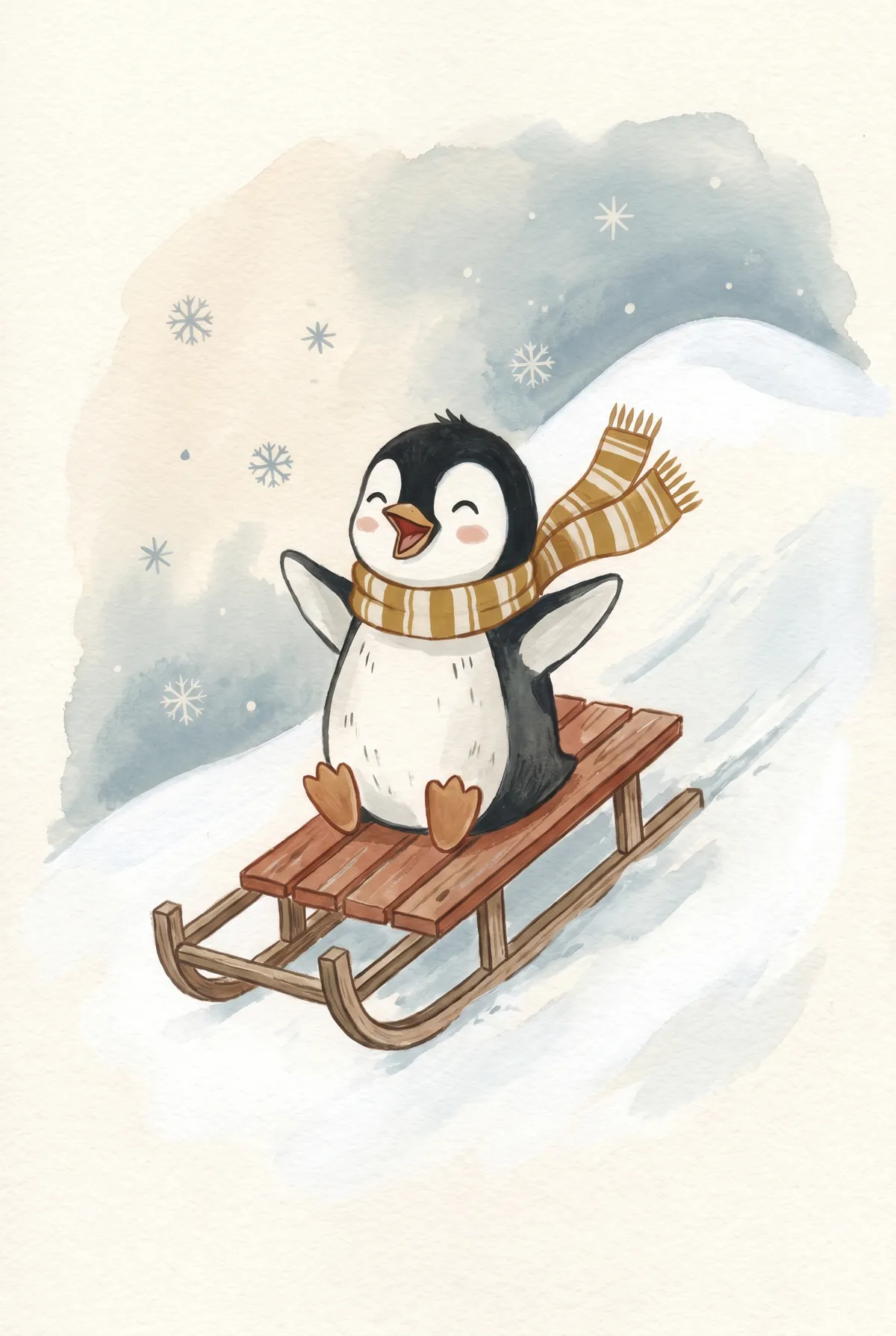 Sledding Penguin Print