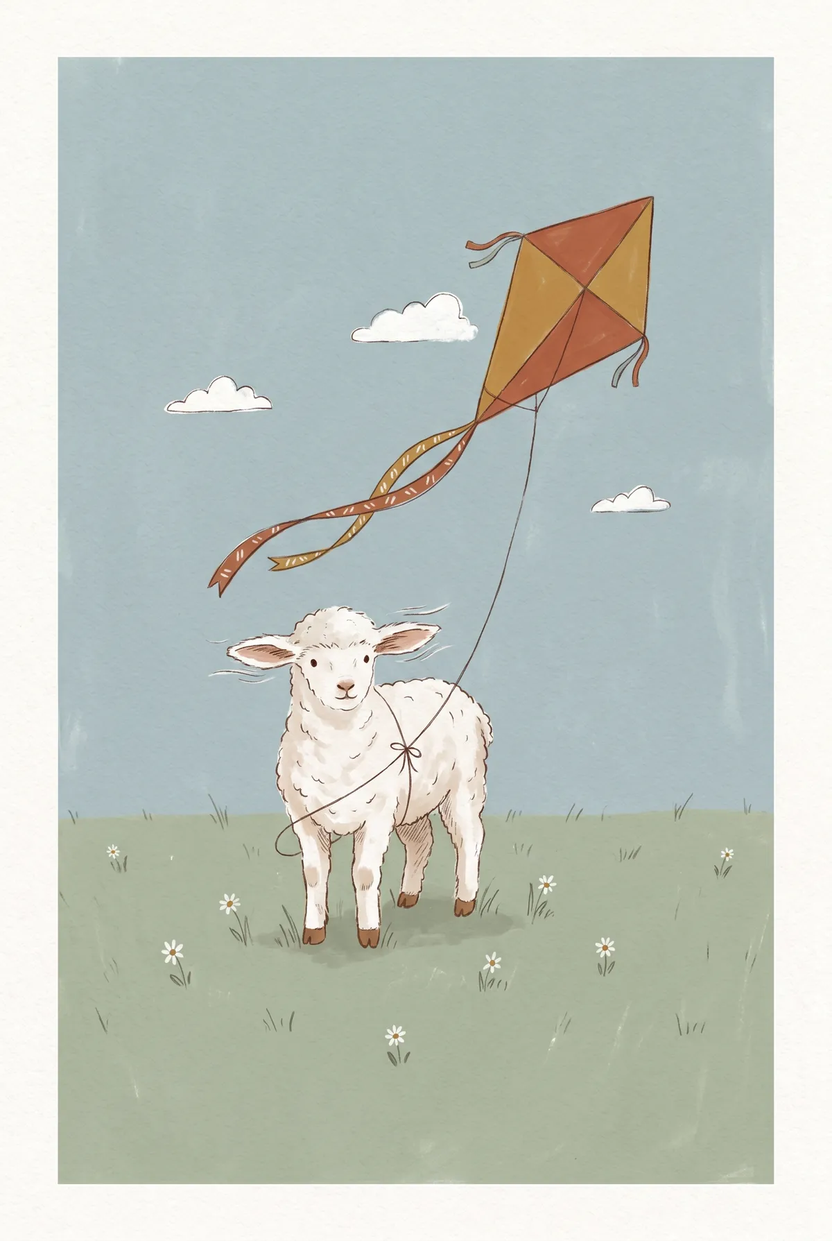Lamb with Kite Print