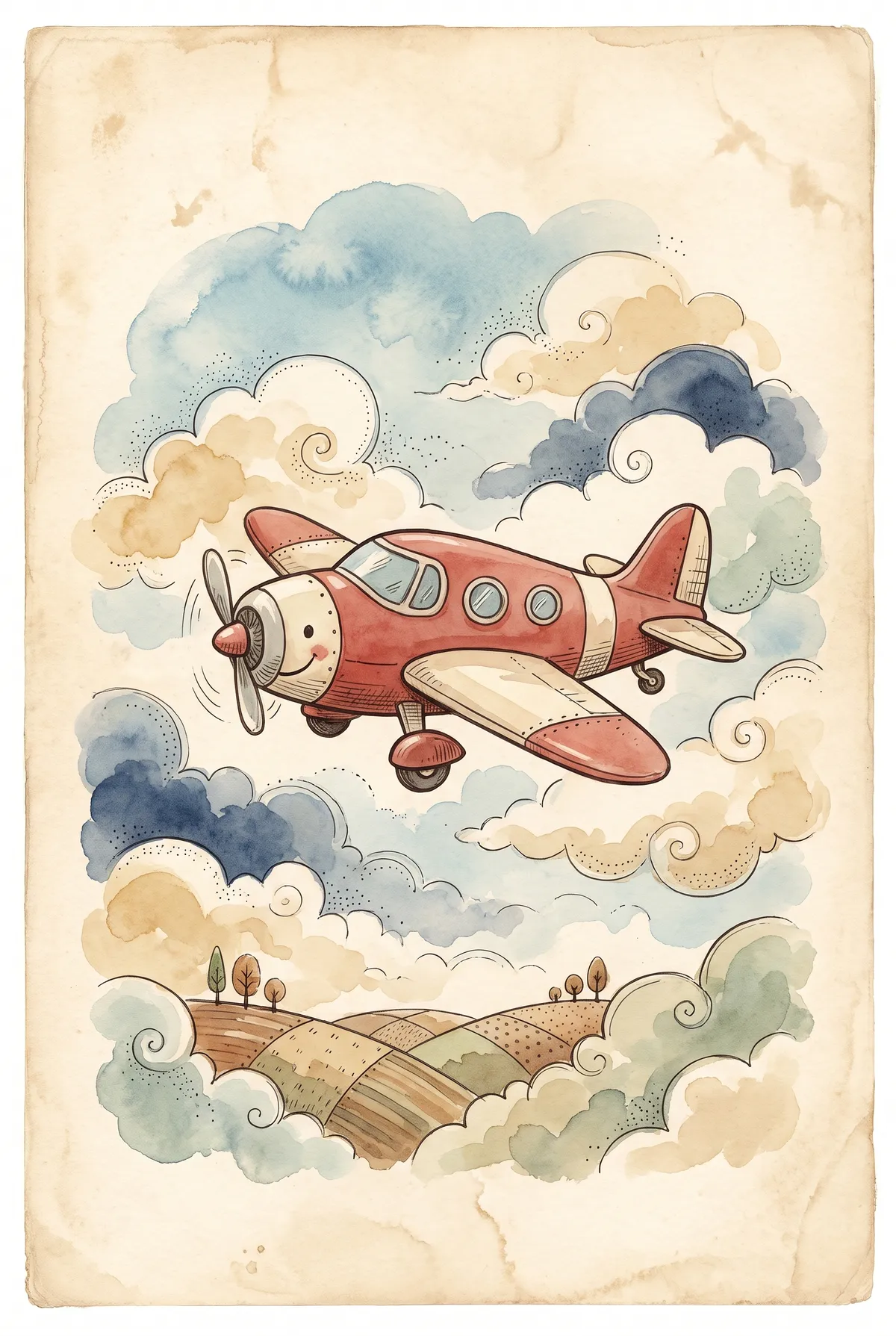 Red Propeller Plane Print