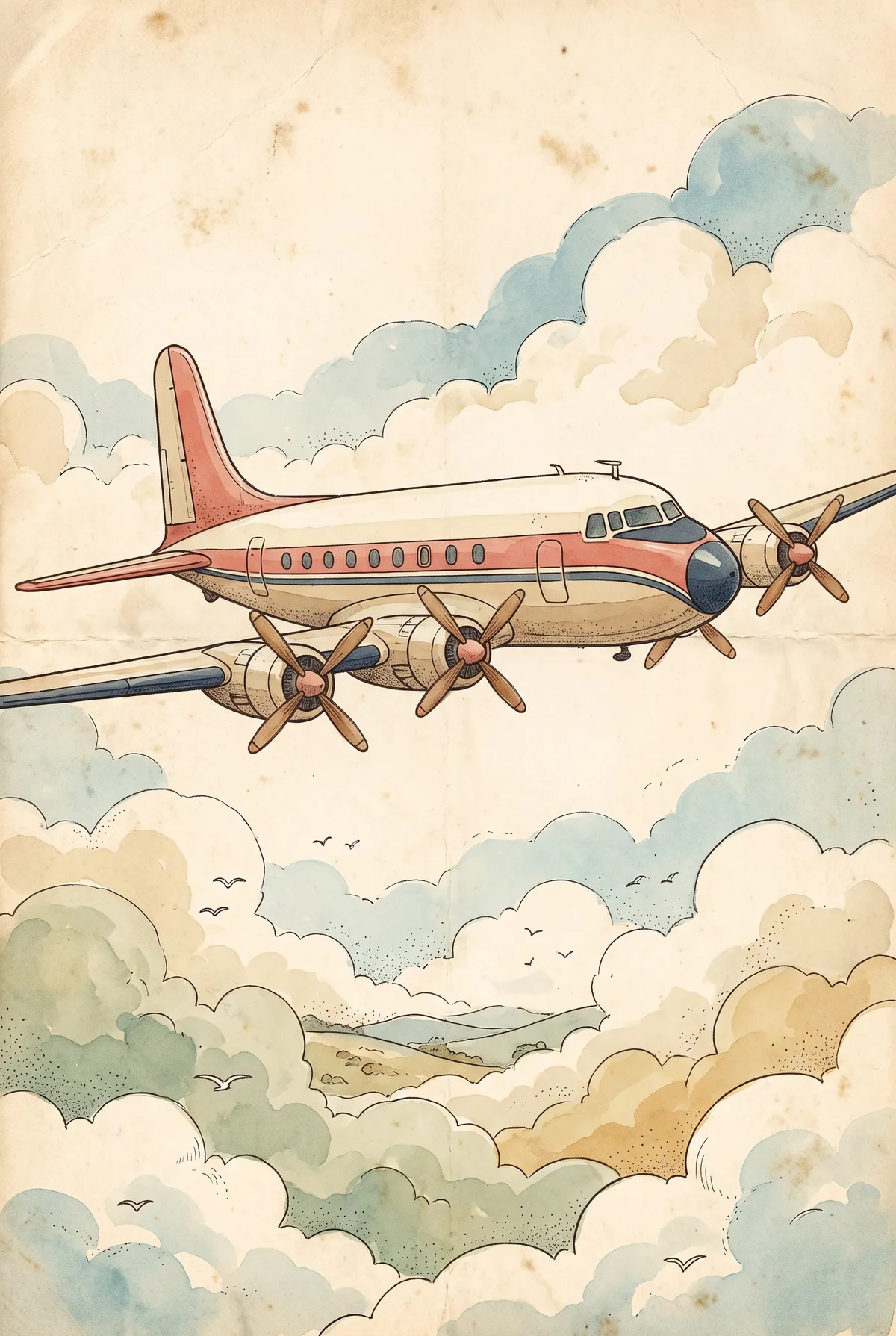 Vintage Propeller Airplane Print