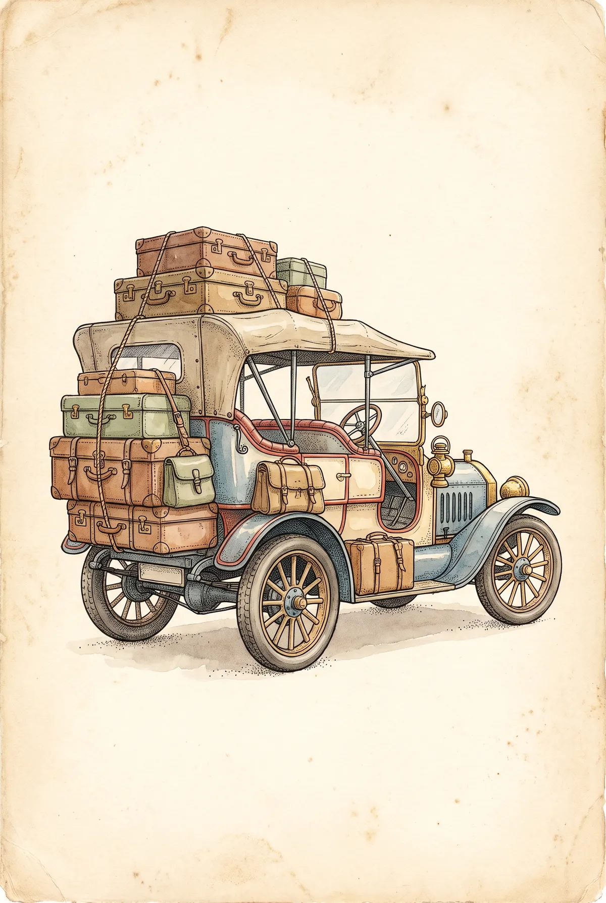 Vintage Touring Car with Luggage Print