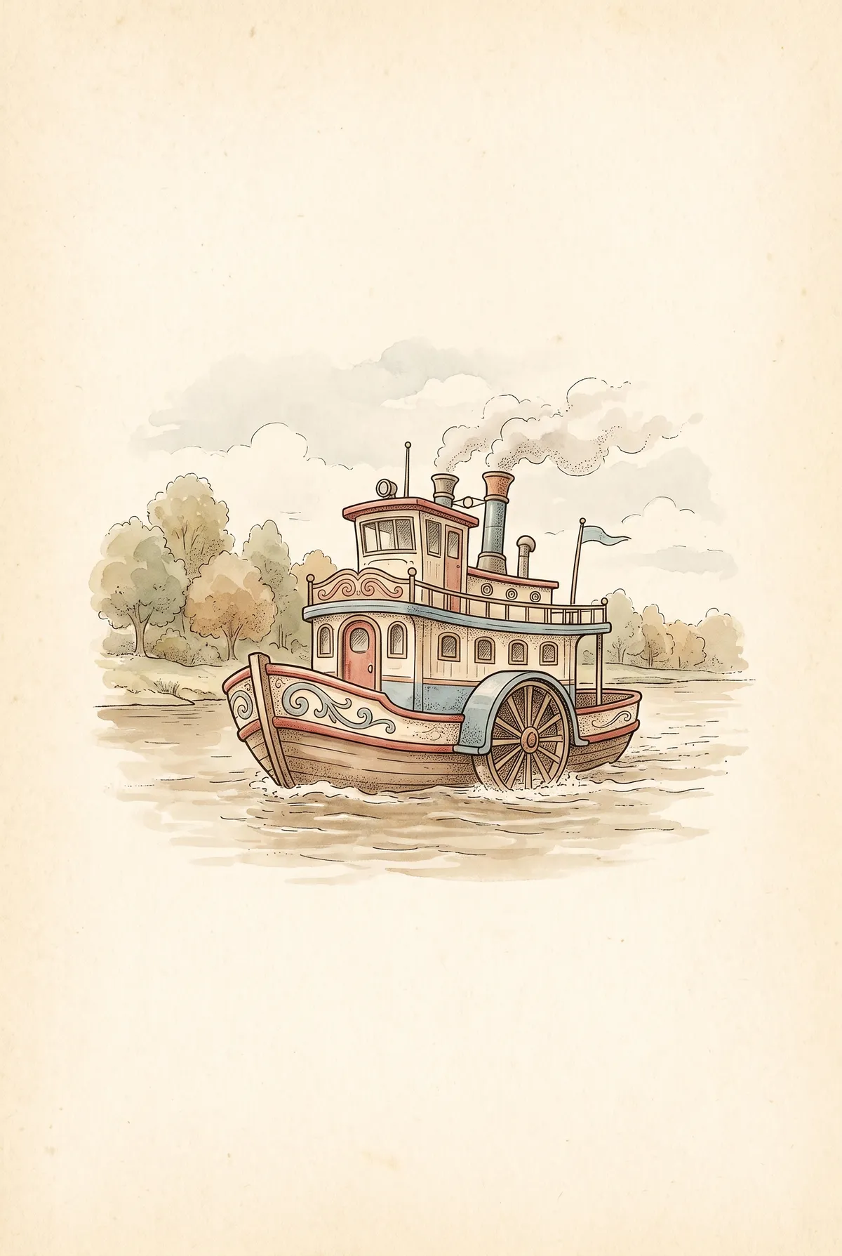 Vintage Paddle Steamer Print