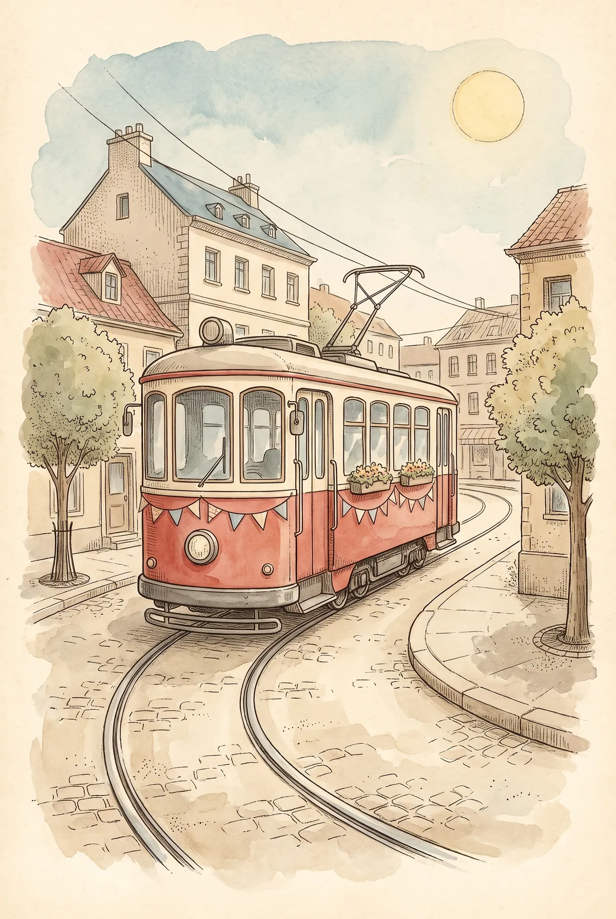 Vintage Red Tram Print
