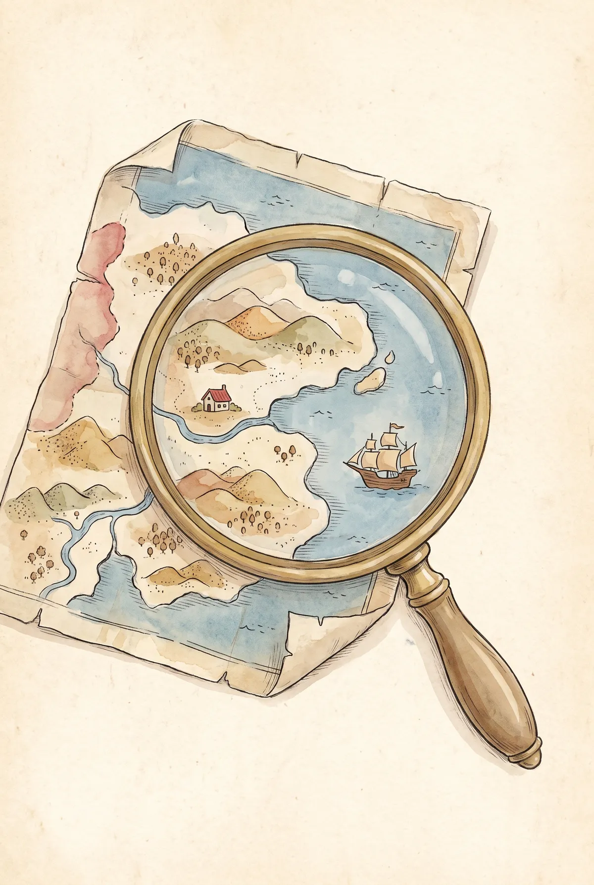 Vintage Map & Magnifier Print