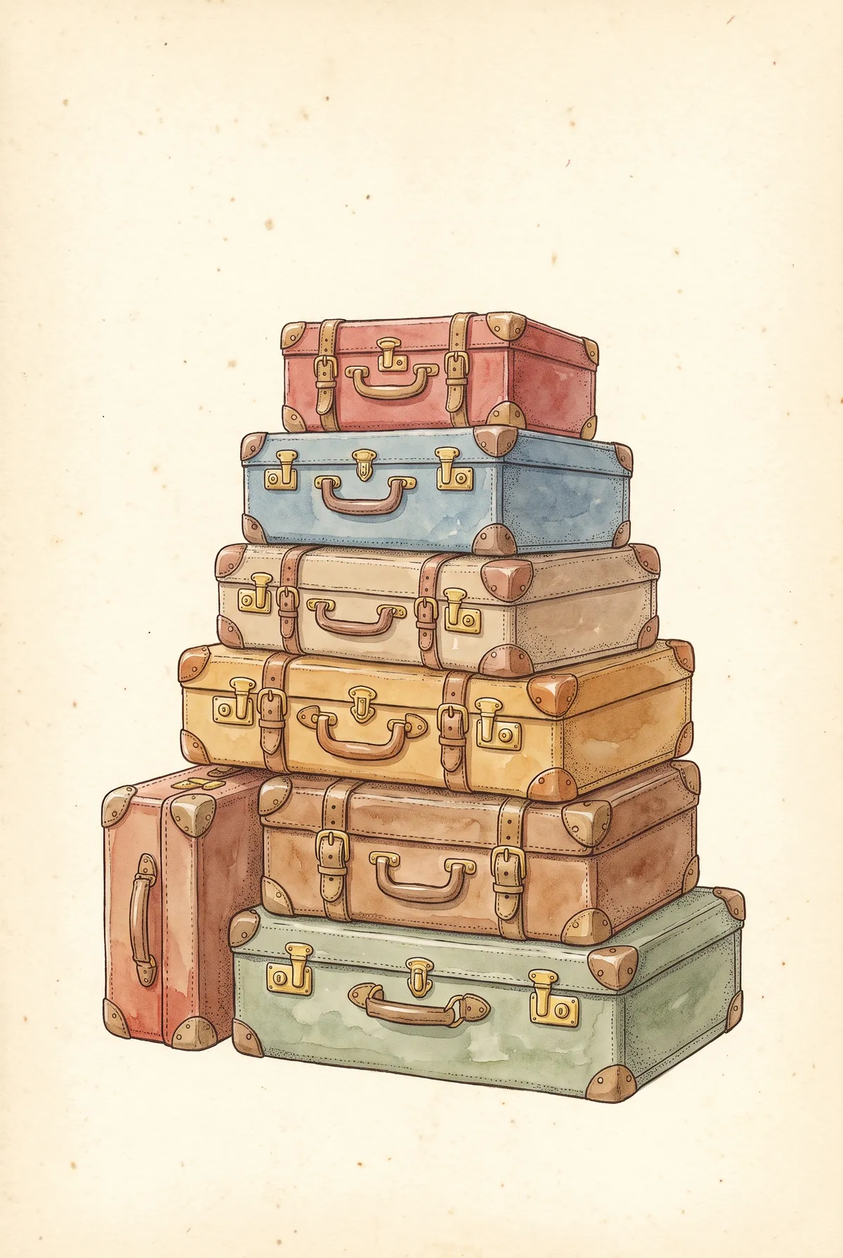Stacked Vintage Suitcases Print