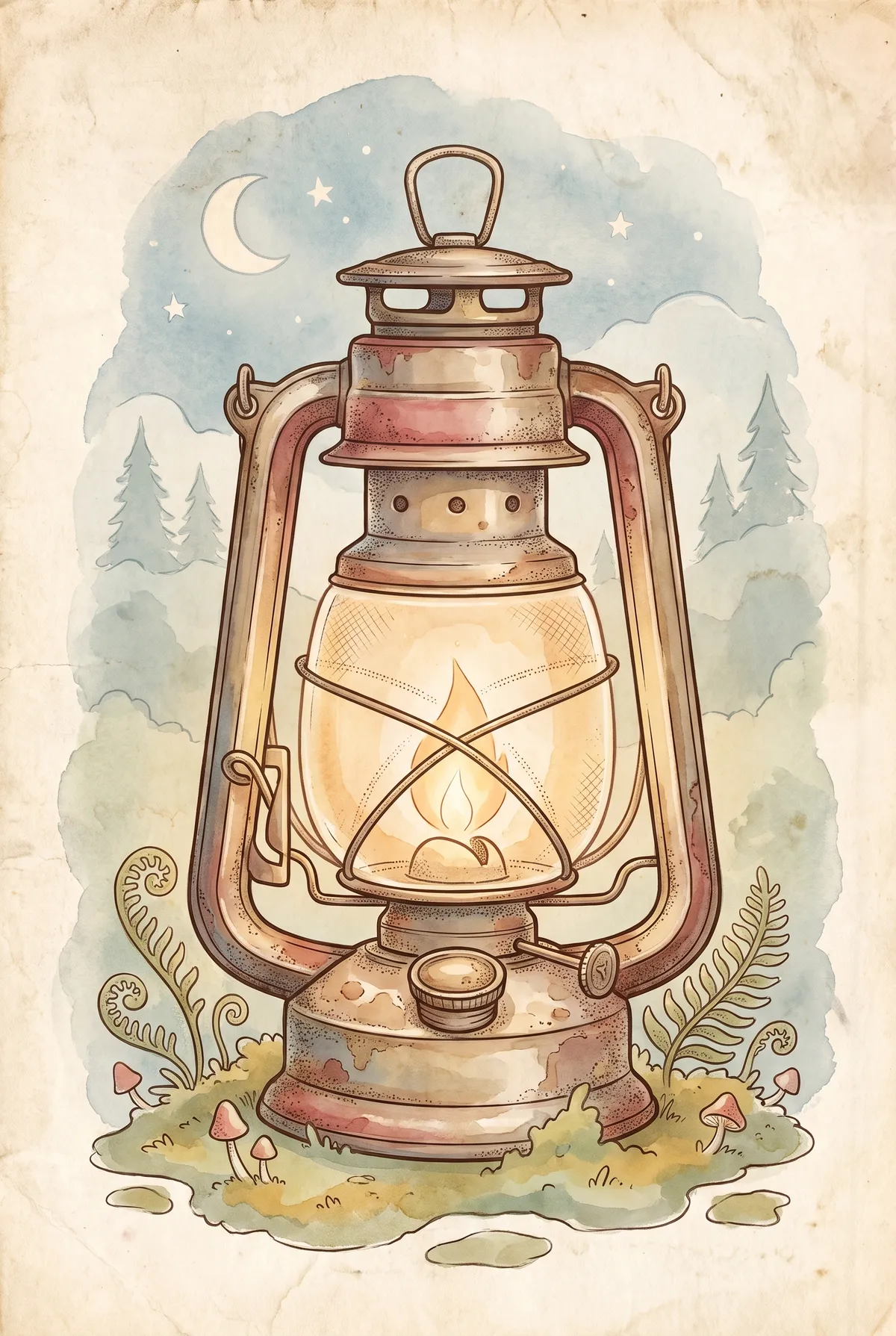 Vintage Camp Lantern Print
