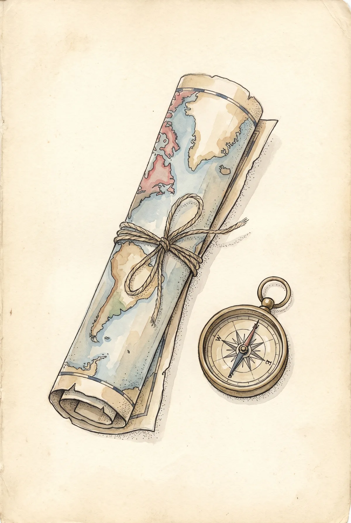 Vintage Map & Compass Print
