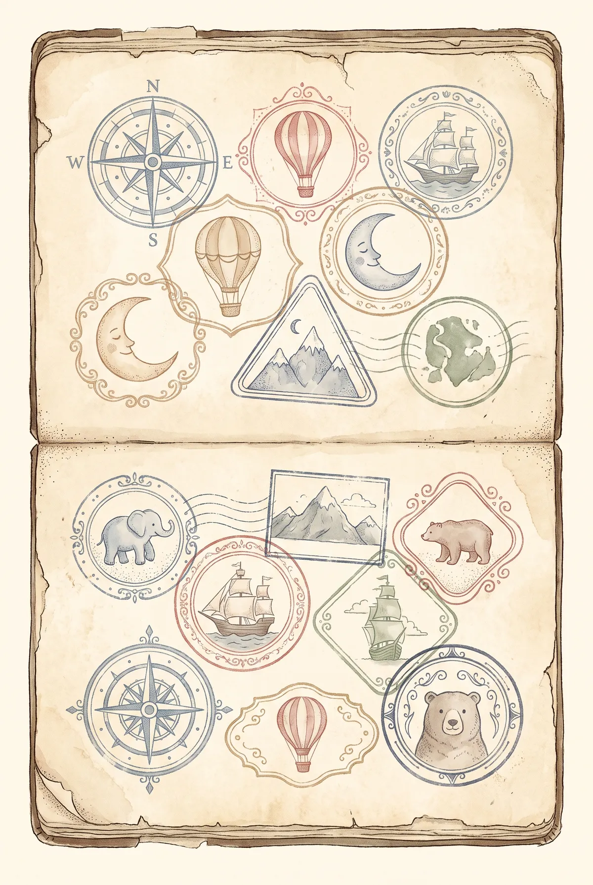 Vintage Passport Stamps Print