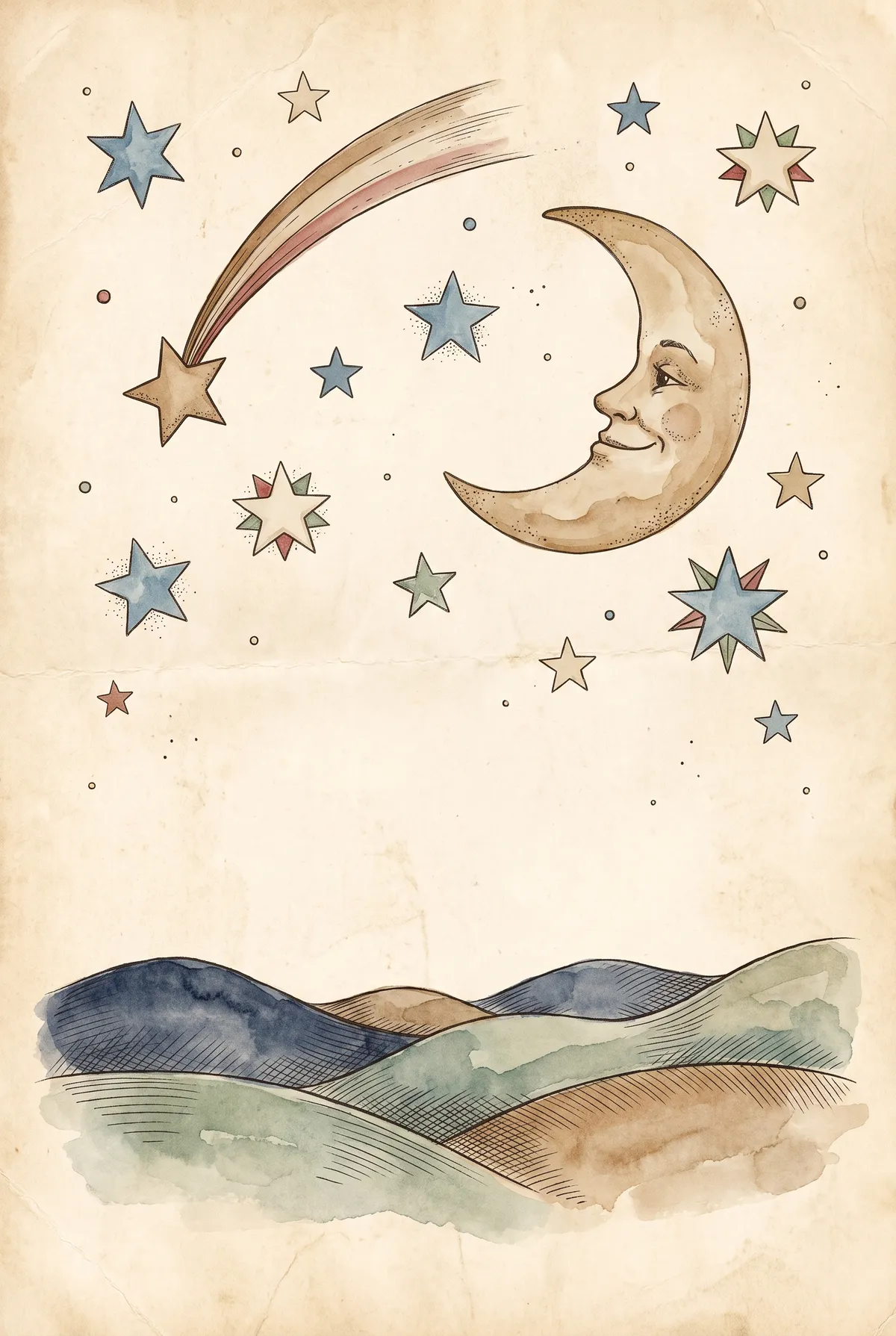 Smiling Crescent Moon Print