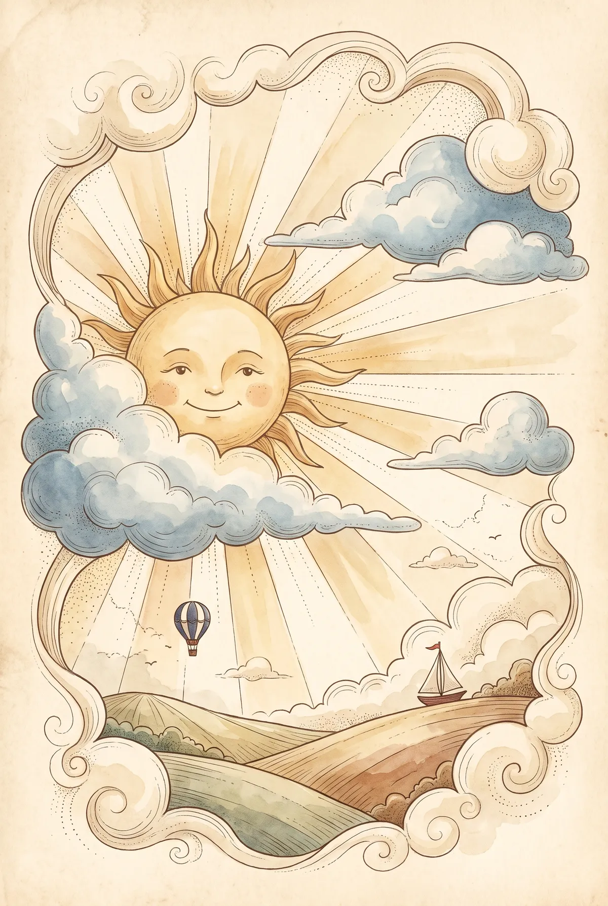 Smiling Sun & Clouds Print
