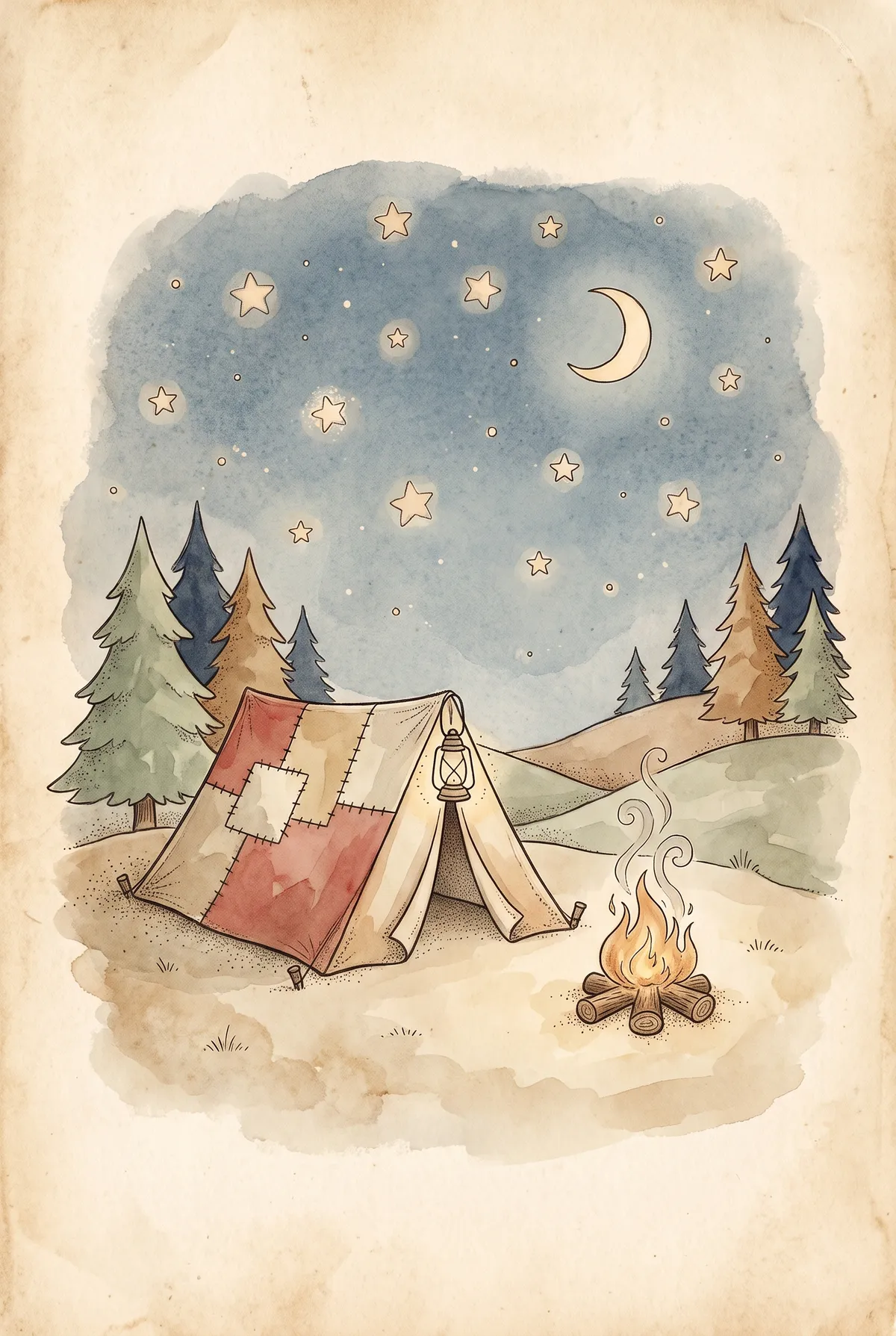 Starry Night Campsite Tent Print