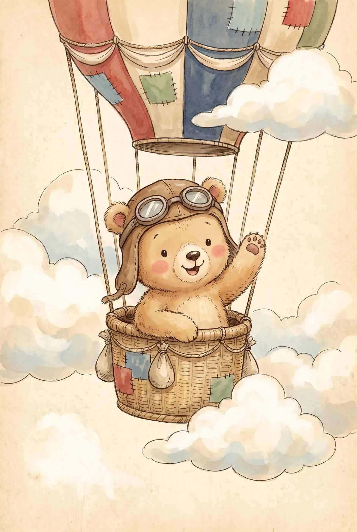 Aviator Bear Hot Air Balloon Print