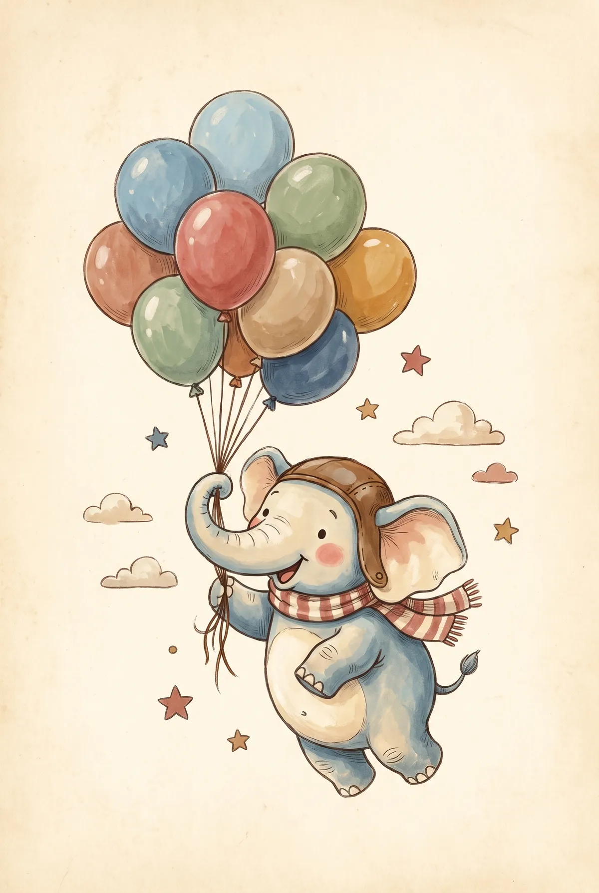 Elephant with Balloons Print