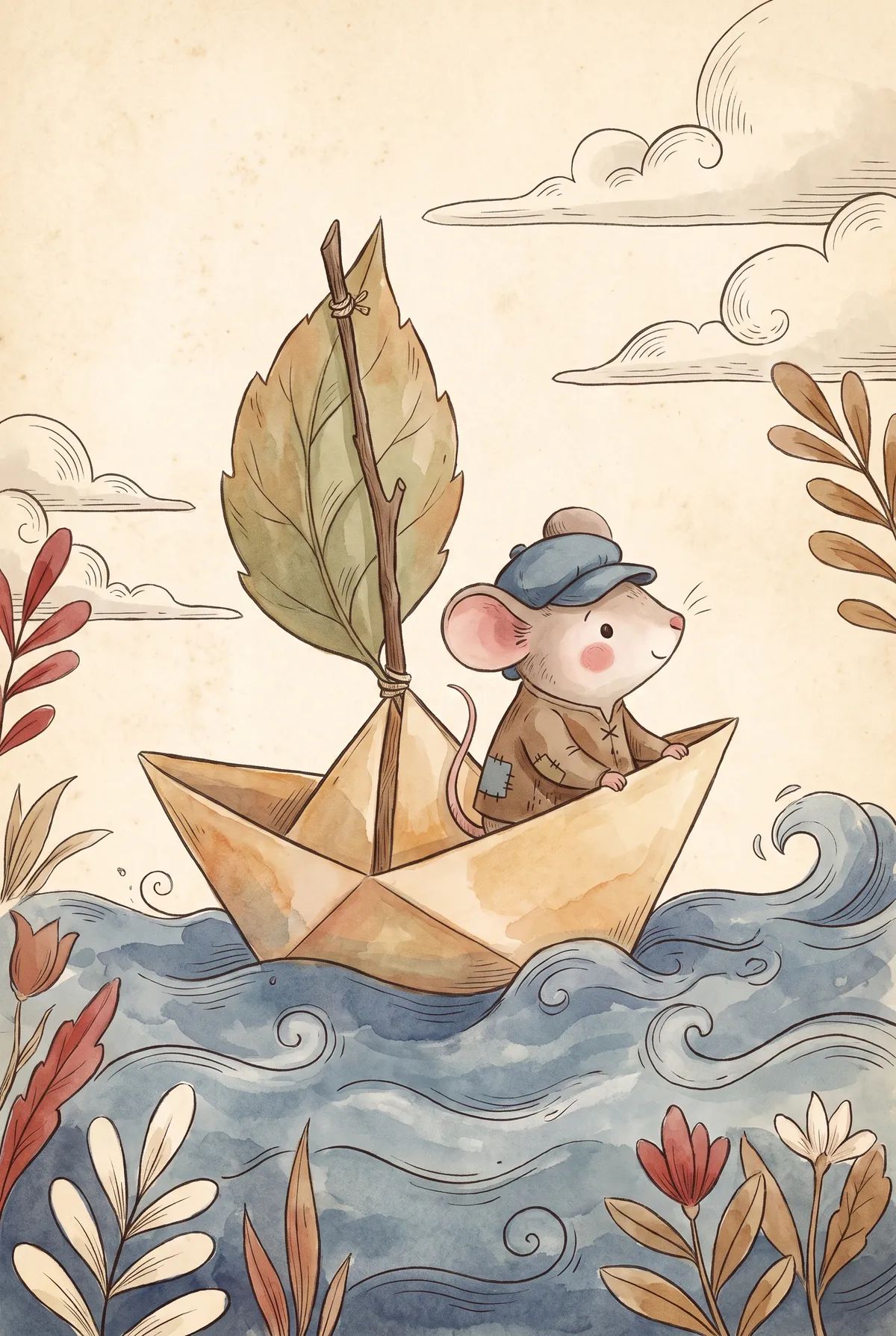 Mouse Sailing Paper Boat Print