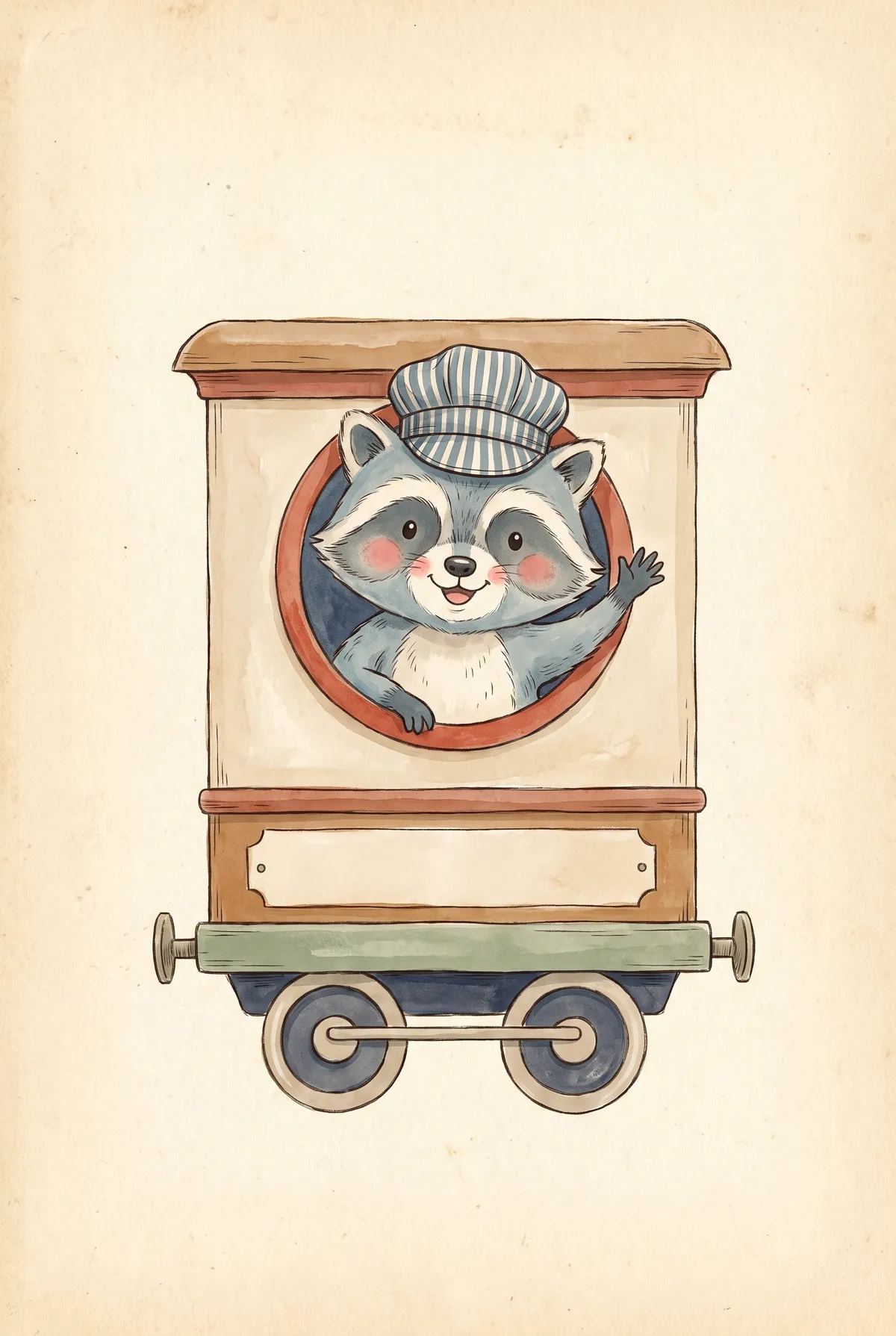 Raccoon Train Conductor Print