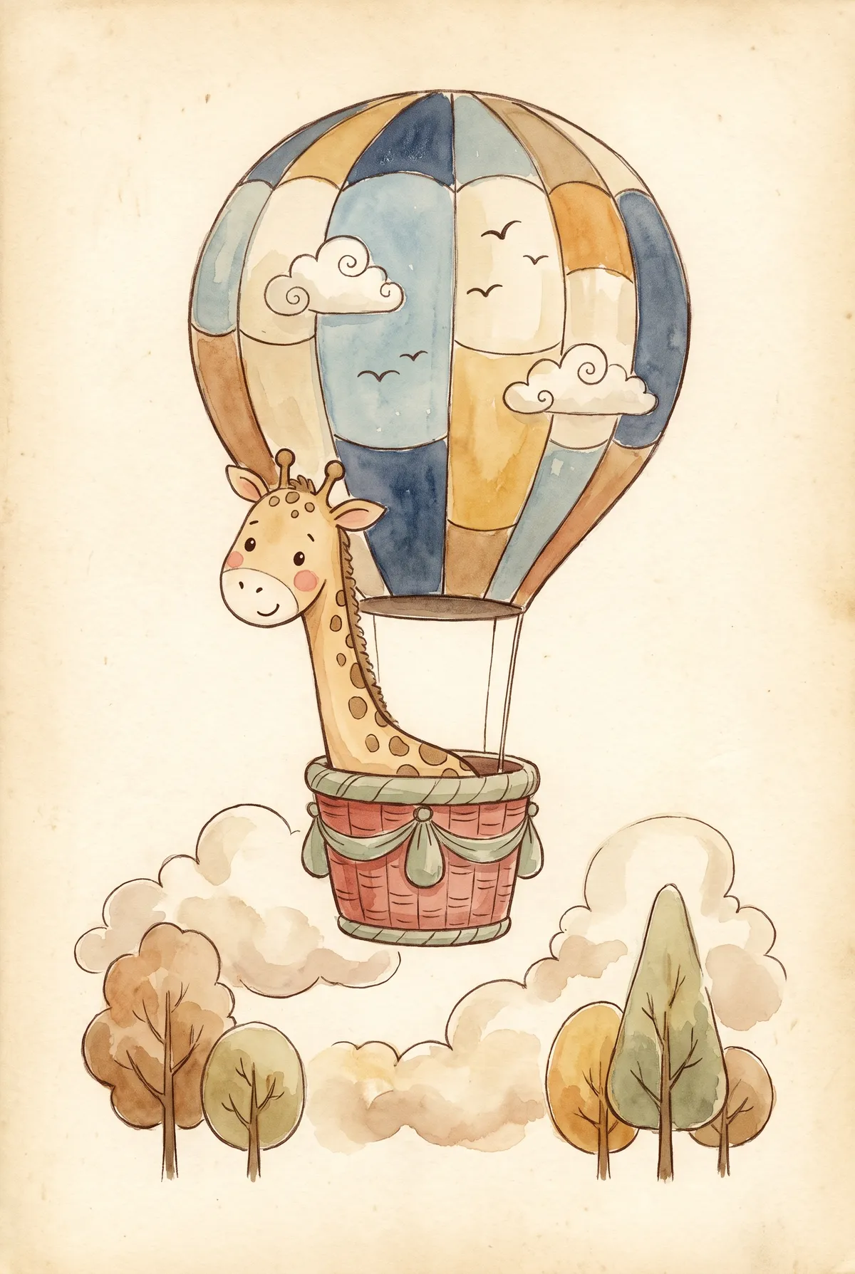 Giraffe Hot Air Balloon Print