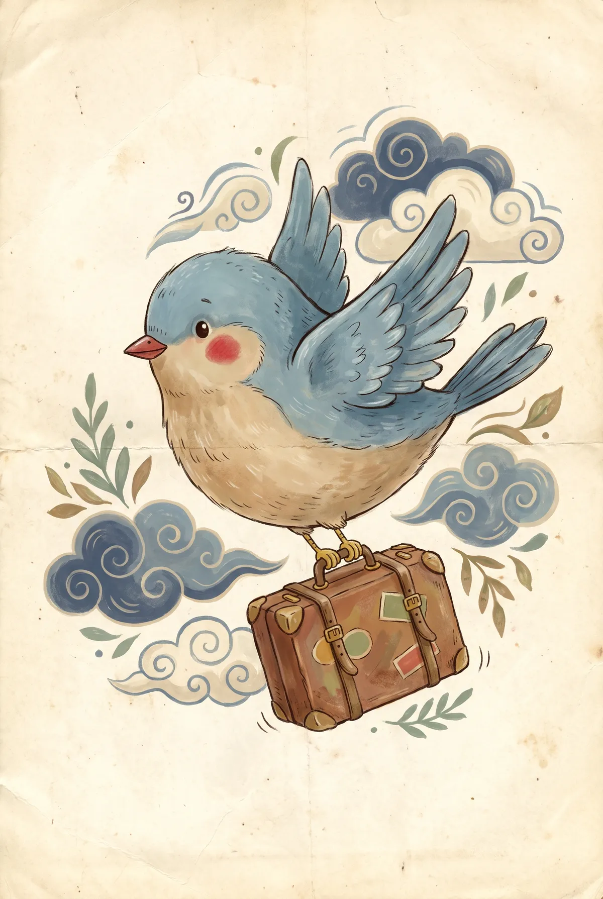 Bluebird with Suitcase Print