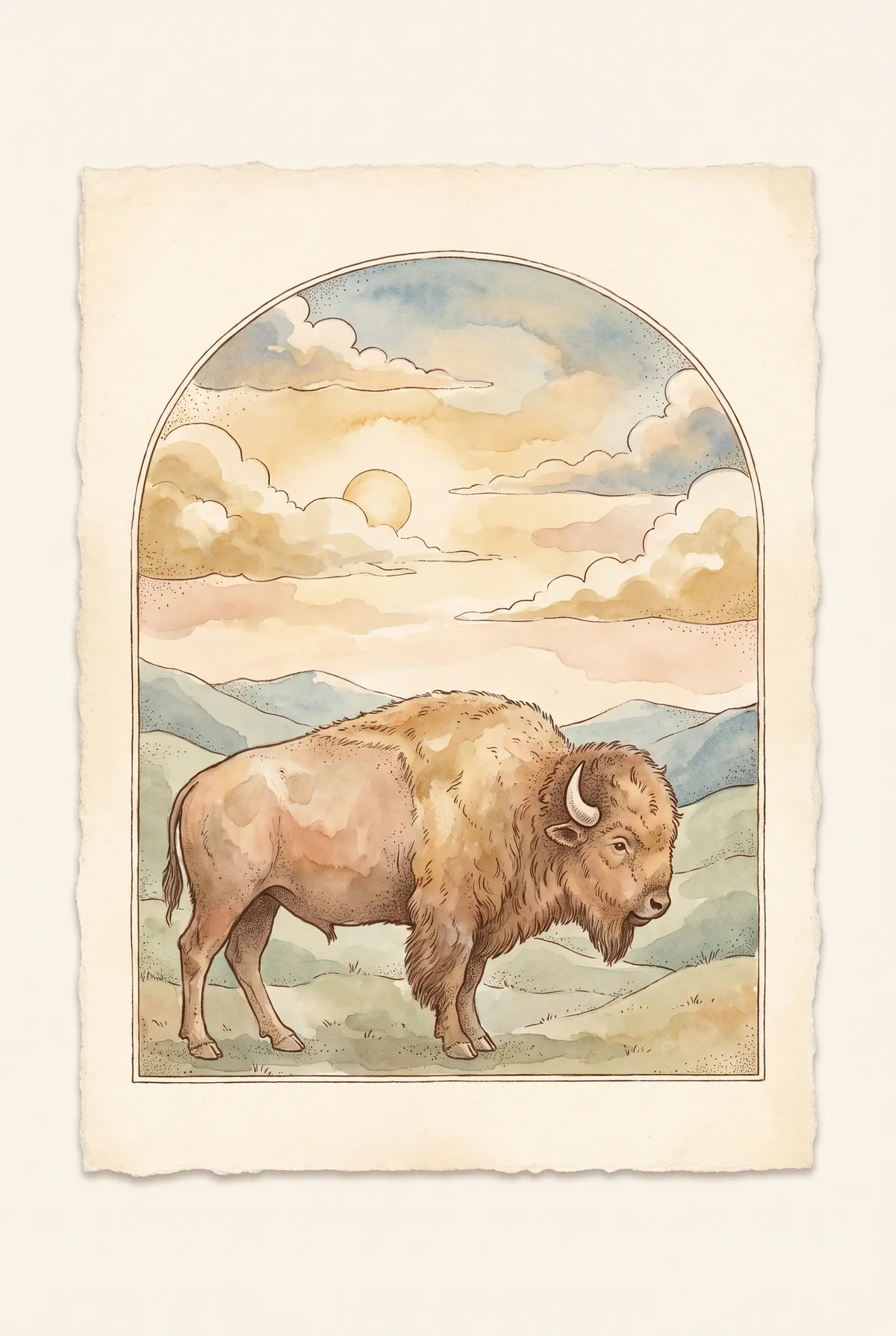 Bison at Sunset Print