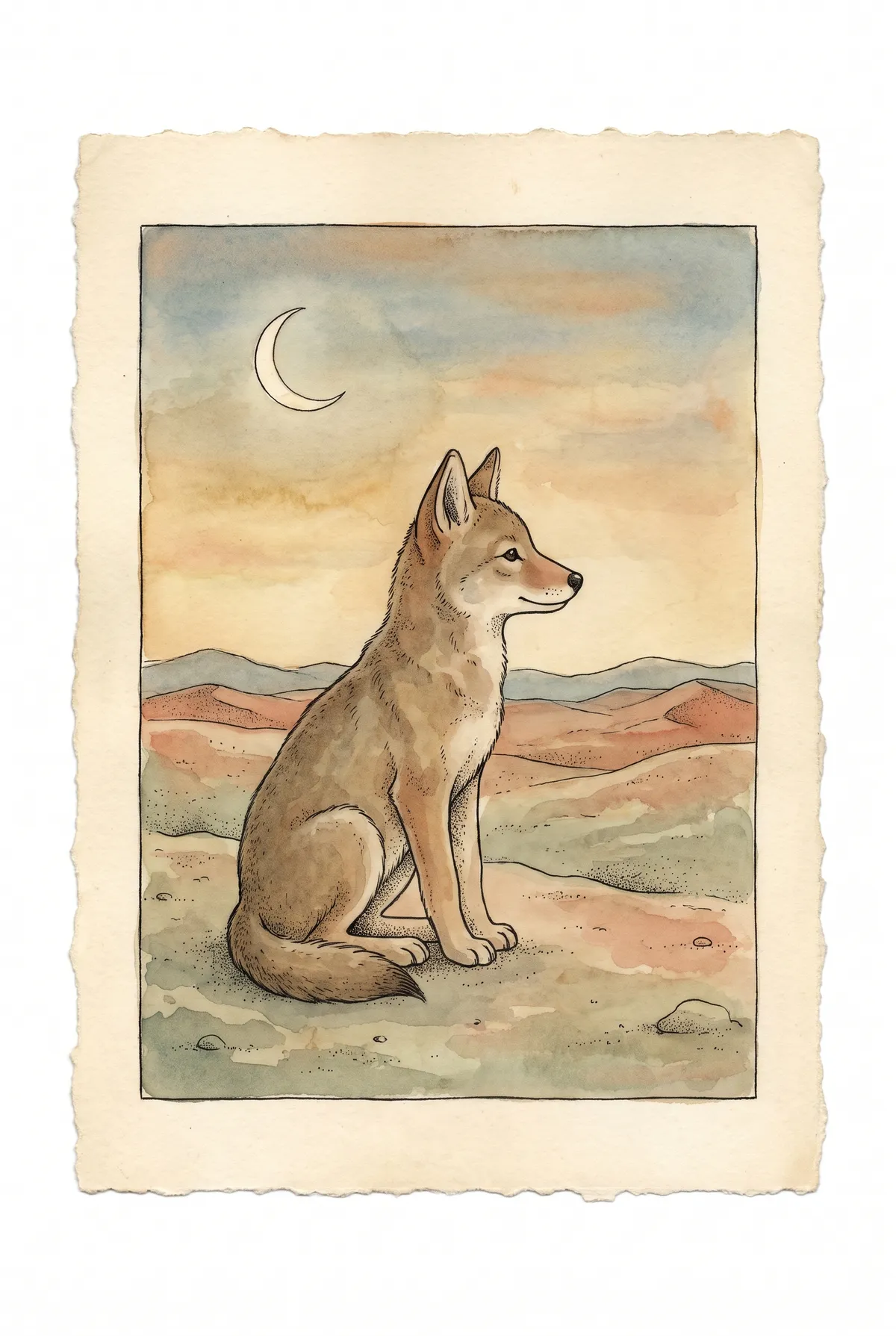 Coyote Crescent Moon Print