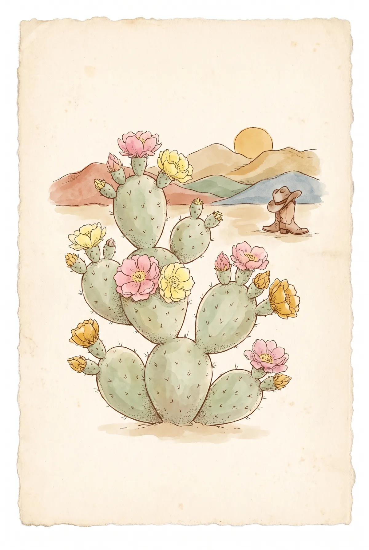 Blooming Prickly Pear Cactus Print