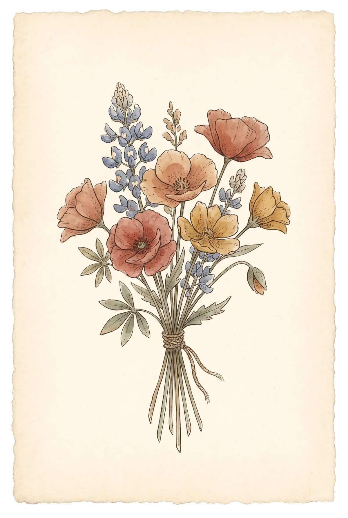 Vintage Wildflower Bouquet Print