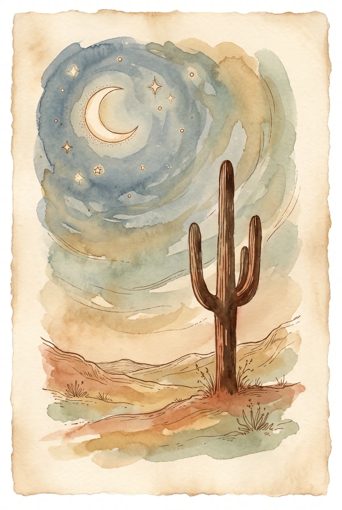 Saguaro Cactus Crescent Moon Print