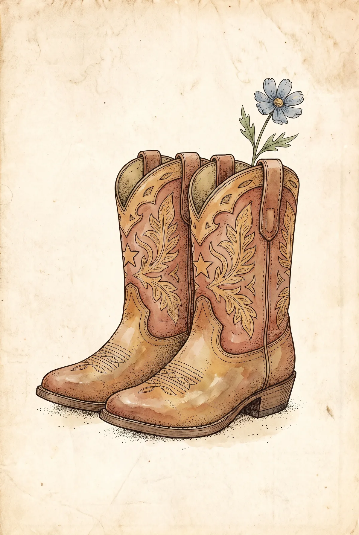 Vintage Cowboy Boots Print