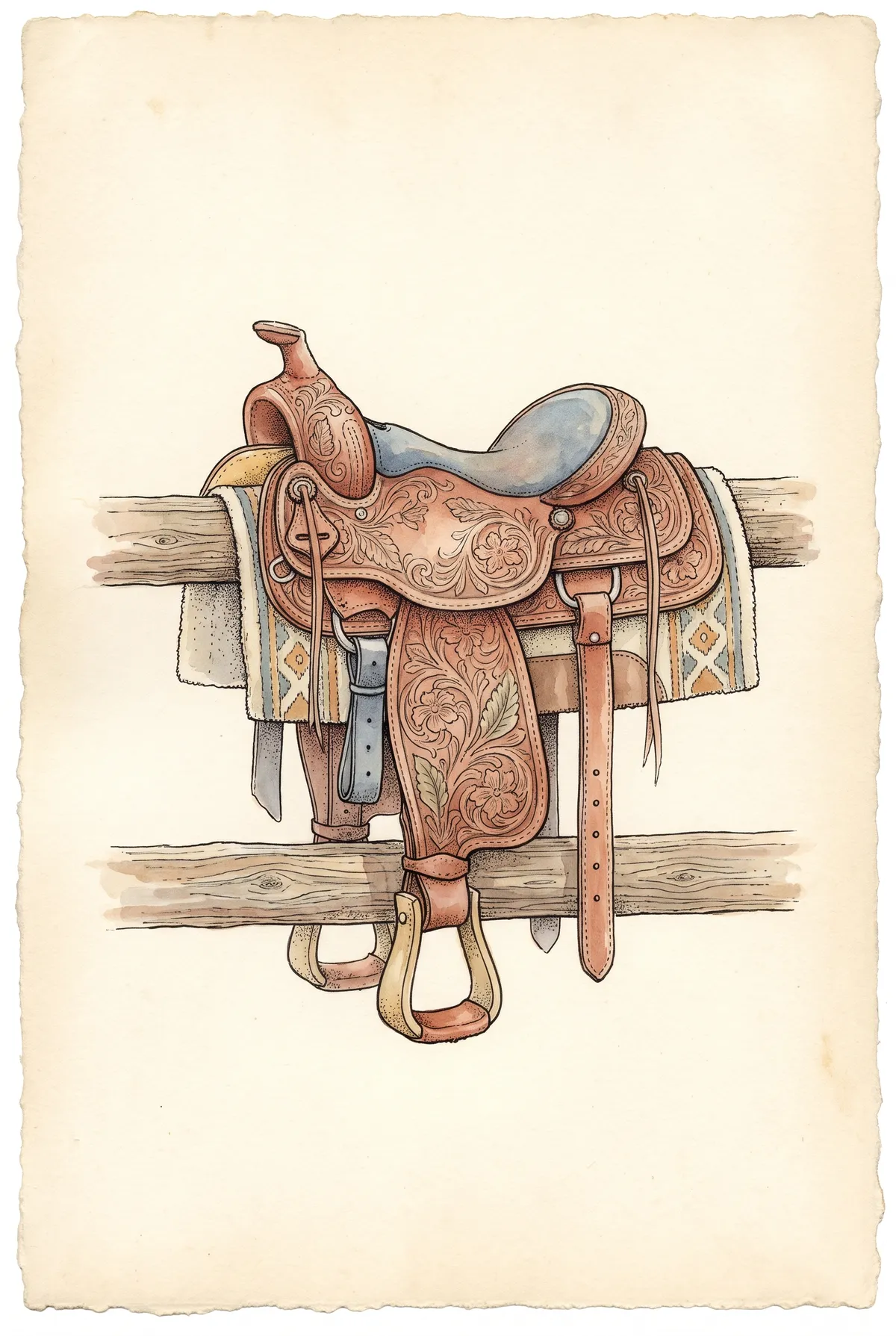 Tooled Western Saddle Print