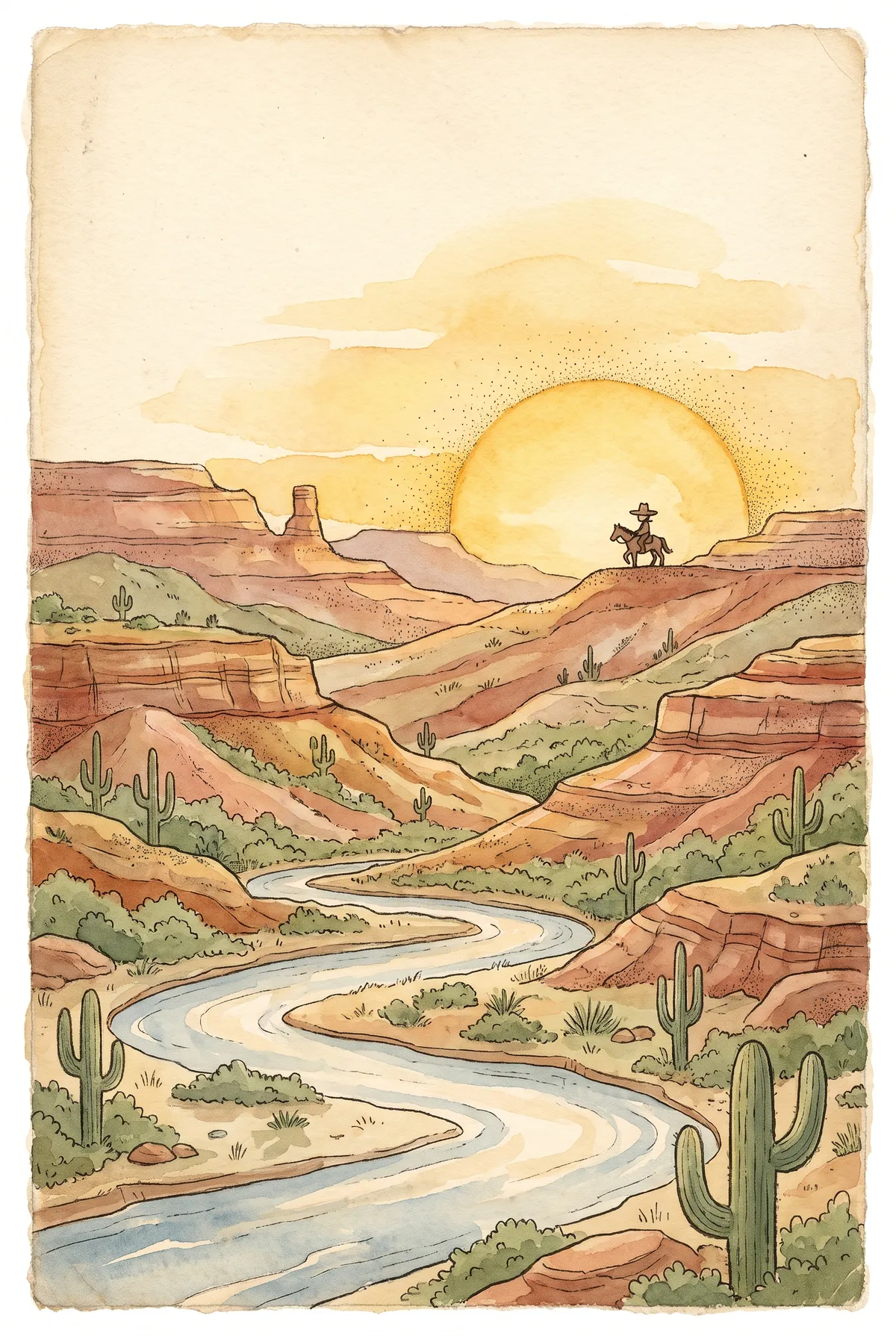 Cowboy Desert Sunset Print