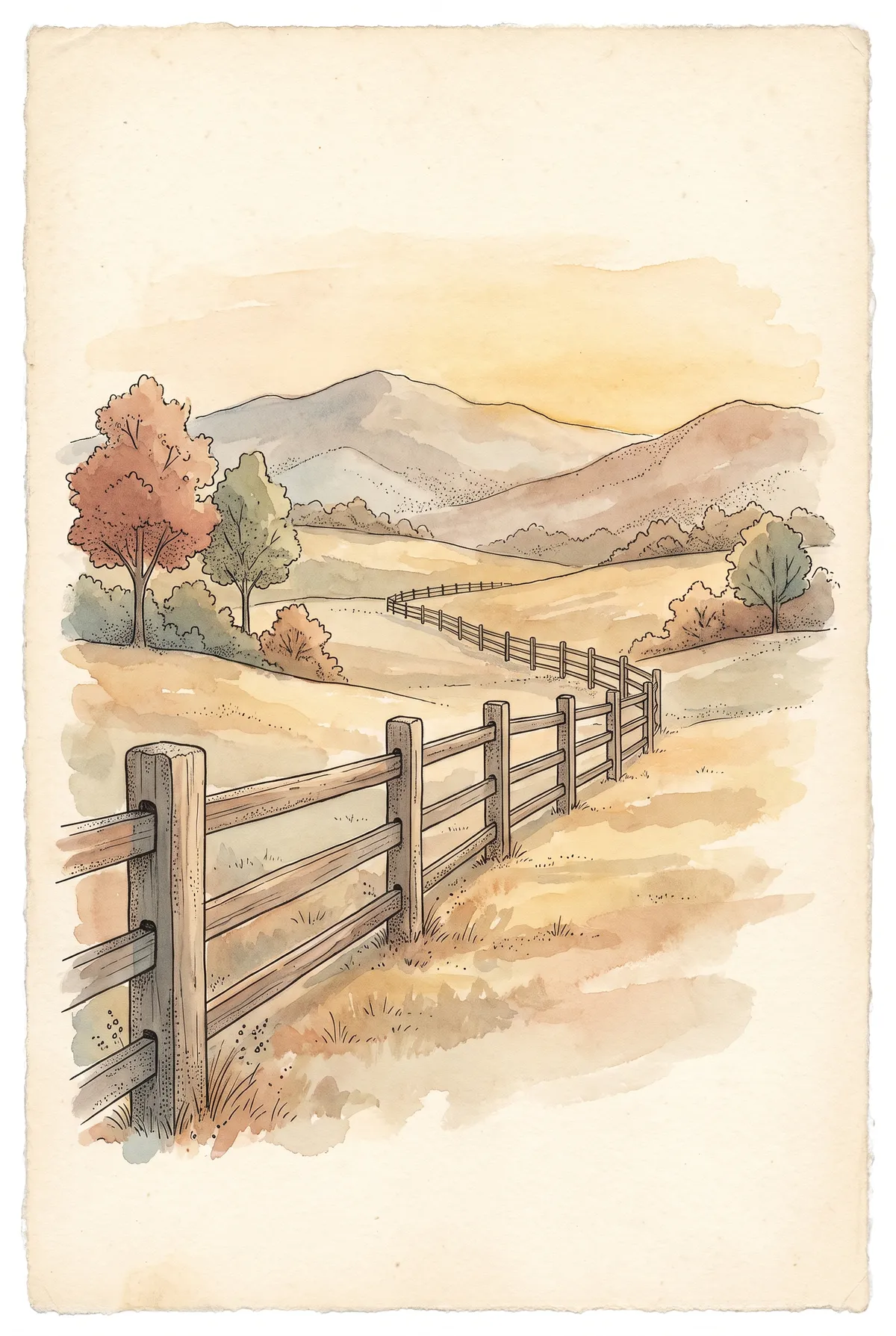 Ranch Fence Mountain Landscape Print