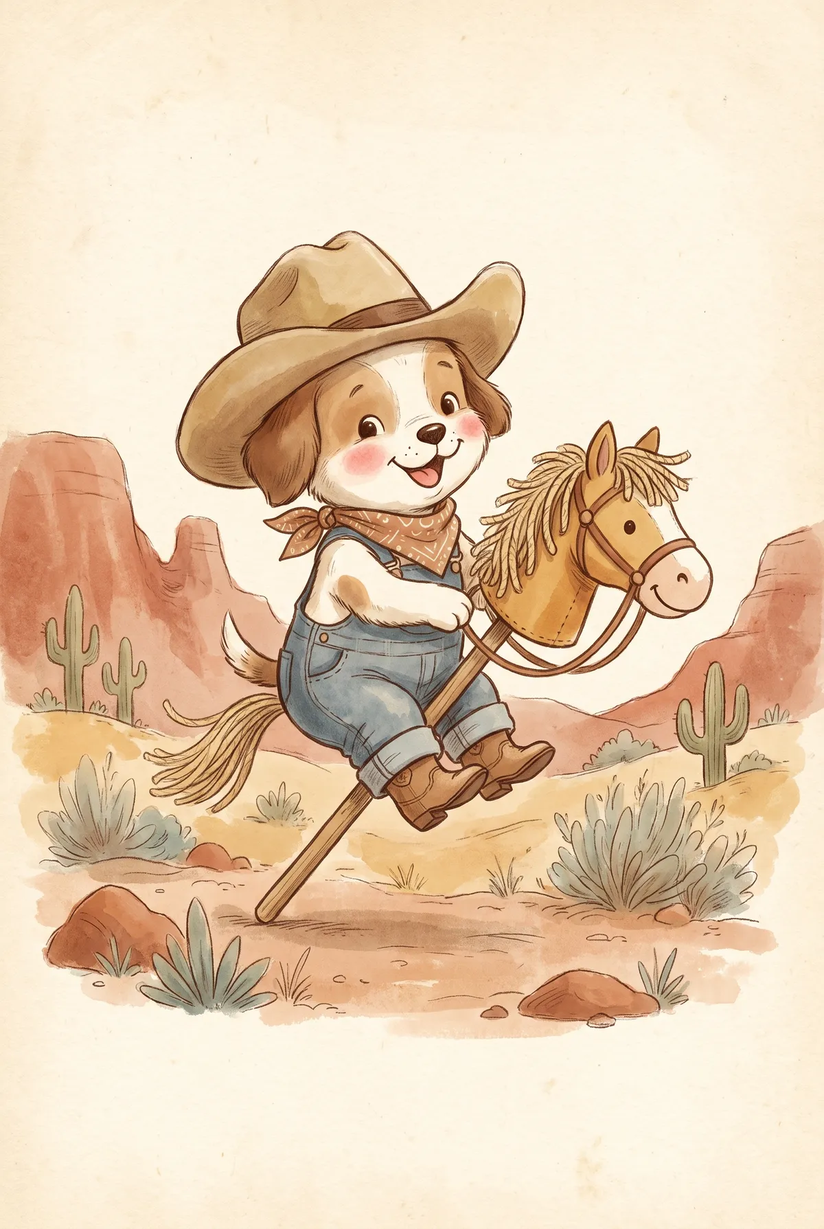 Cowboy Puppy on Stick Horse Print