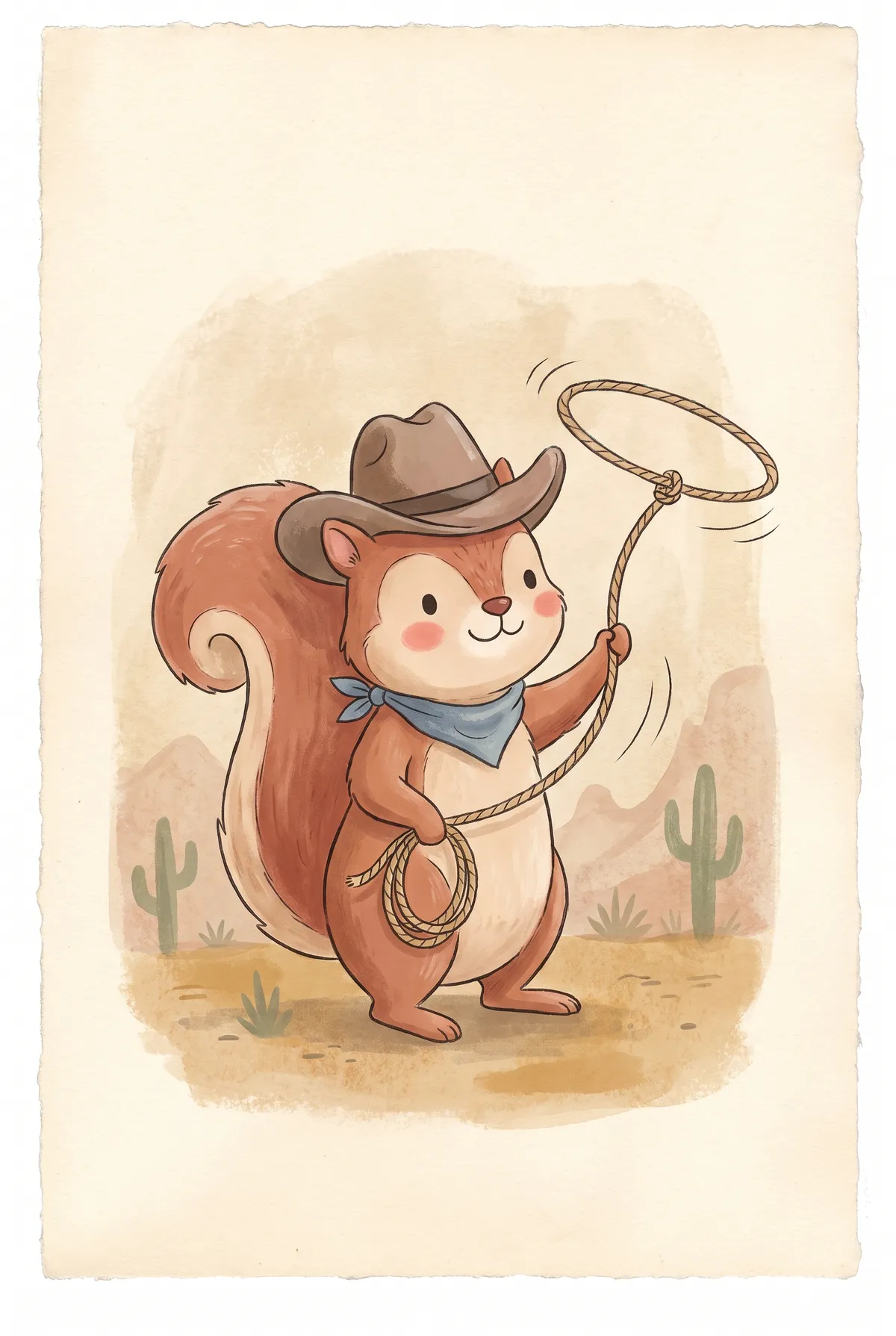 Cowboy Squirrel Lasso Print
