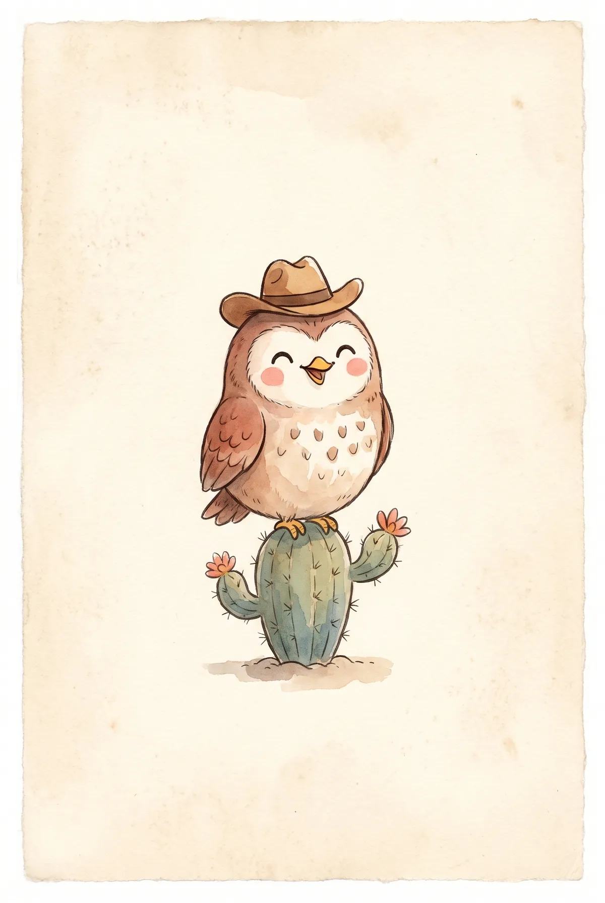 Cowboy Owl Cactus Print