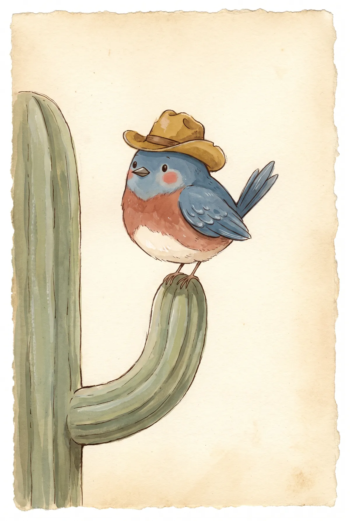 Cowboy Bluebird on Cactus Print